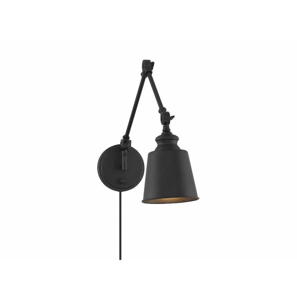 1-Light Adjustable Wall Sconce in Matte Black (Set of 2)