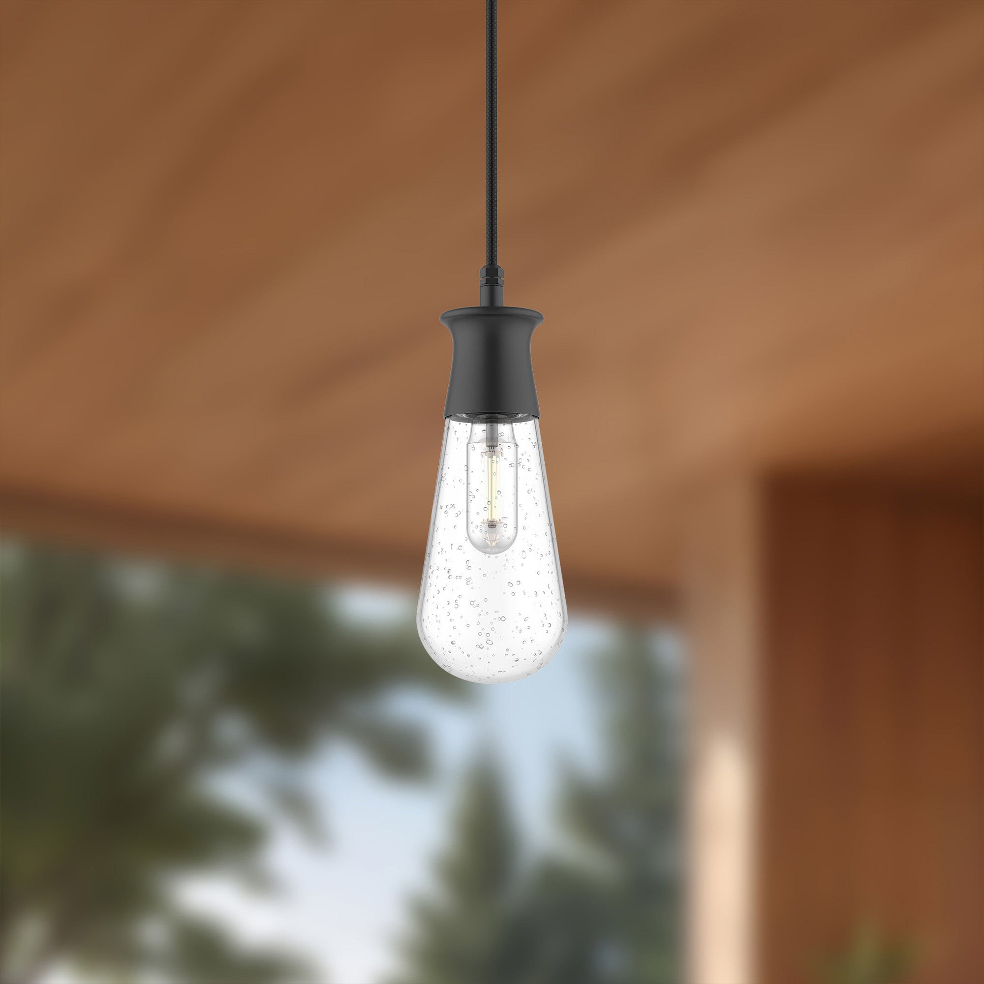 Marcel 4-in Clear Bubble Glass/Textured Black 1 Light Exterior Pendant