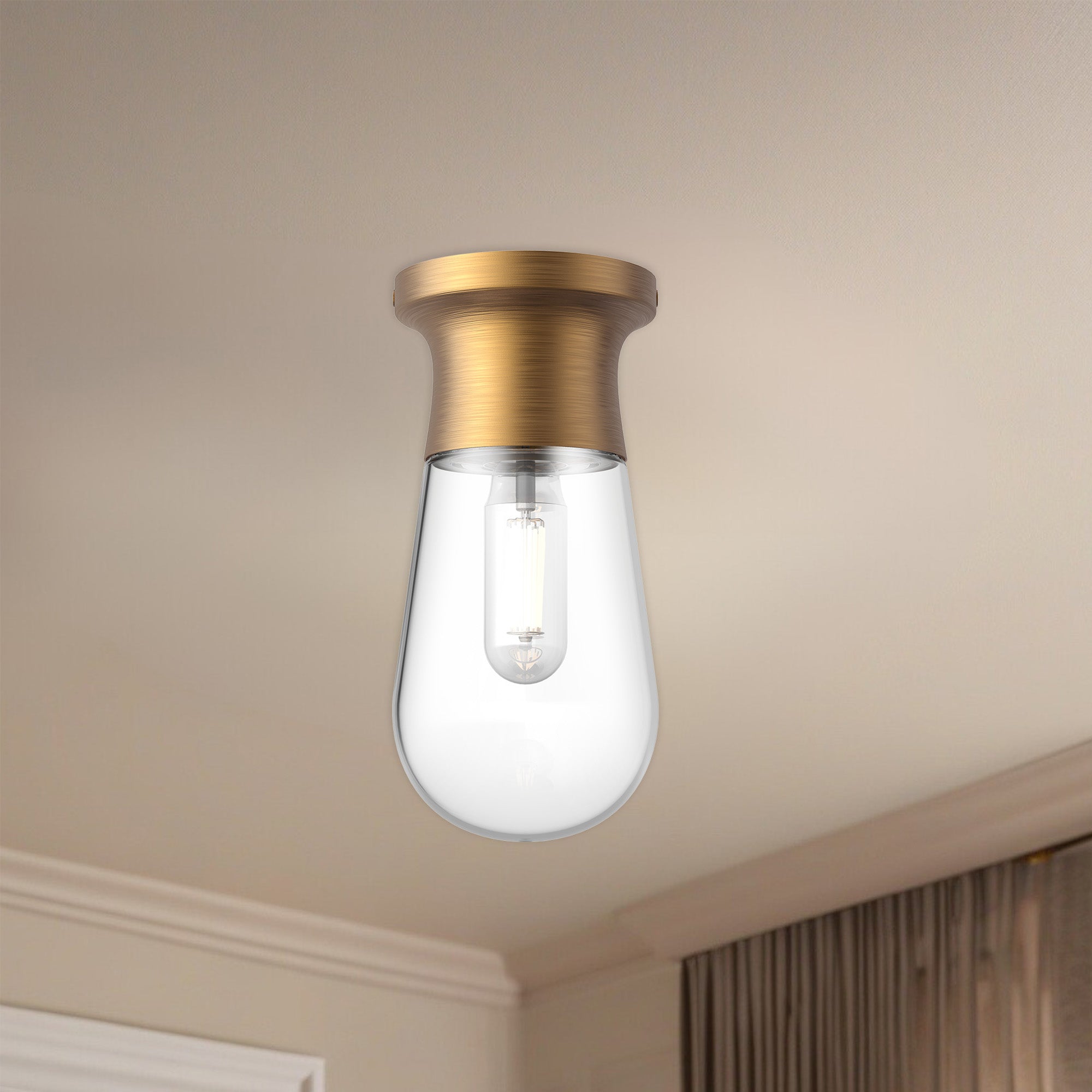 Marcel 5-in Aged Gold 1 Light Semi Flush Mount