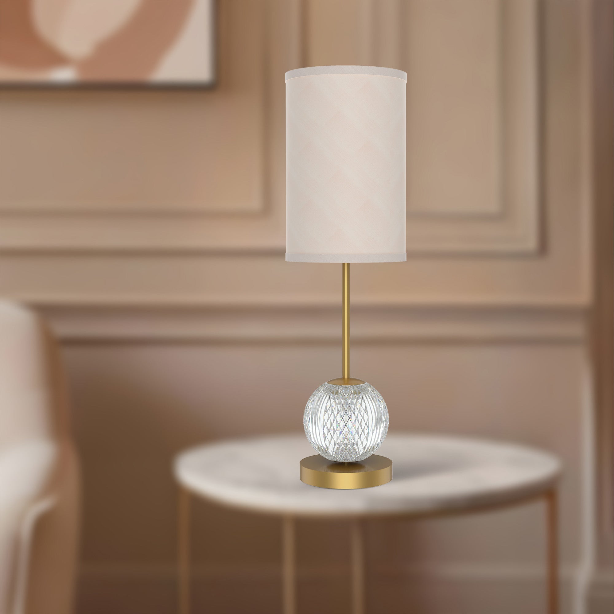 Marni 21-in Natural Brass/White Linen LED Table Lamp