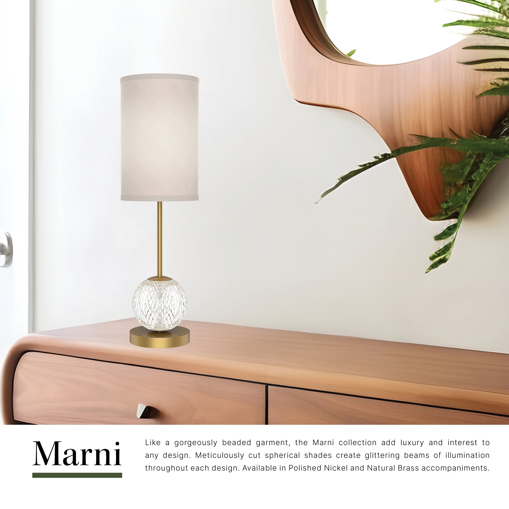 Marni 21-in Natural Brass/White Linen LED Table Lamp