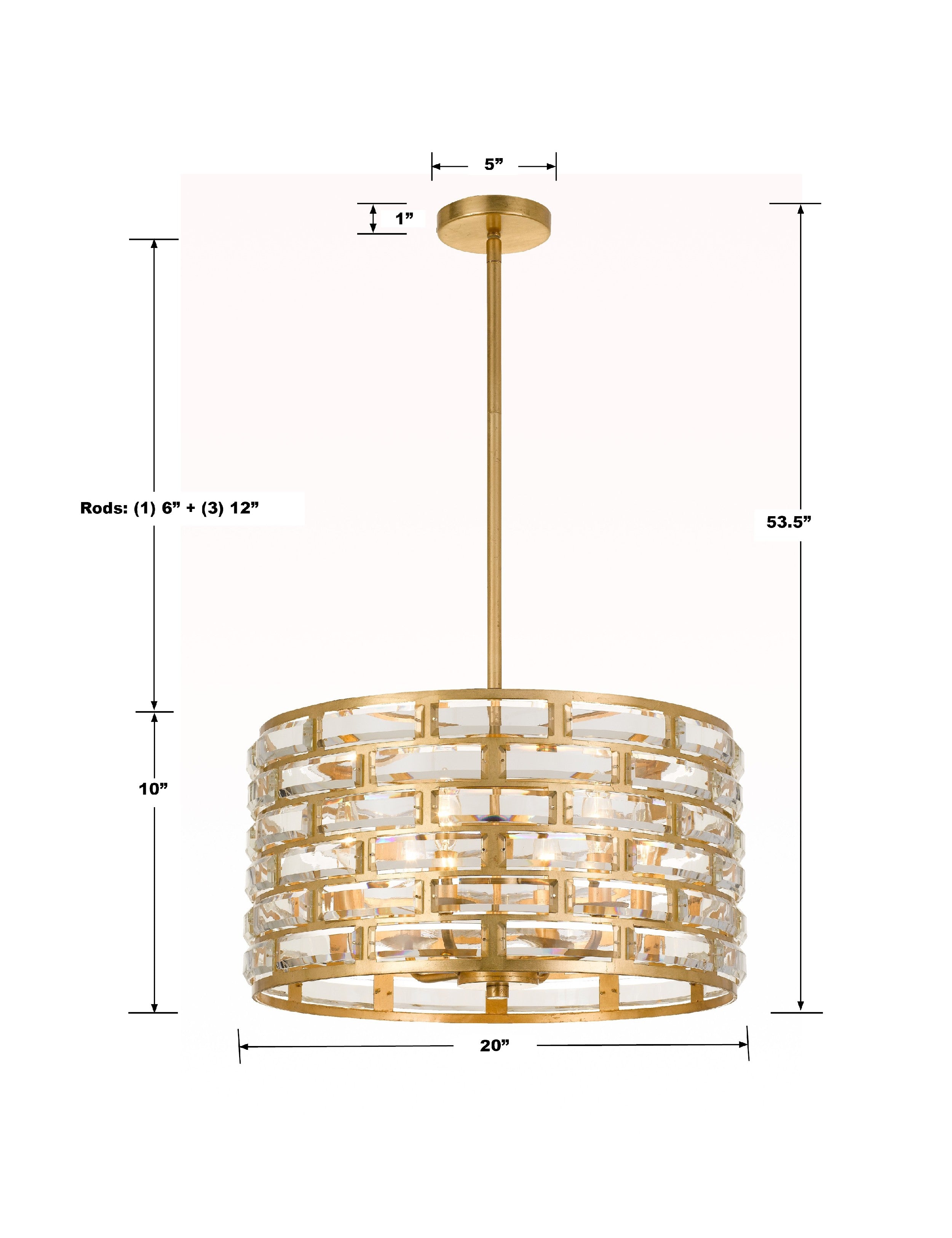 Crystorama Meridian MER-4866-GA – 20 Inch – 6 Light – Pendant Light – Antique Gold – Damp Rated