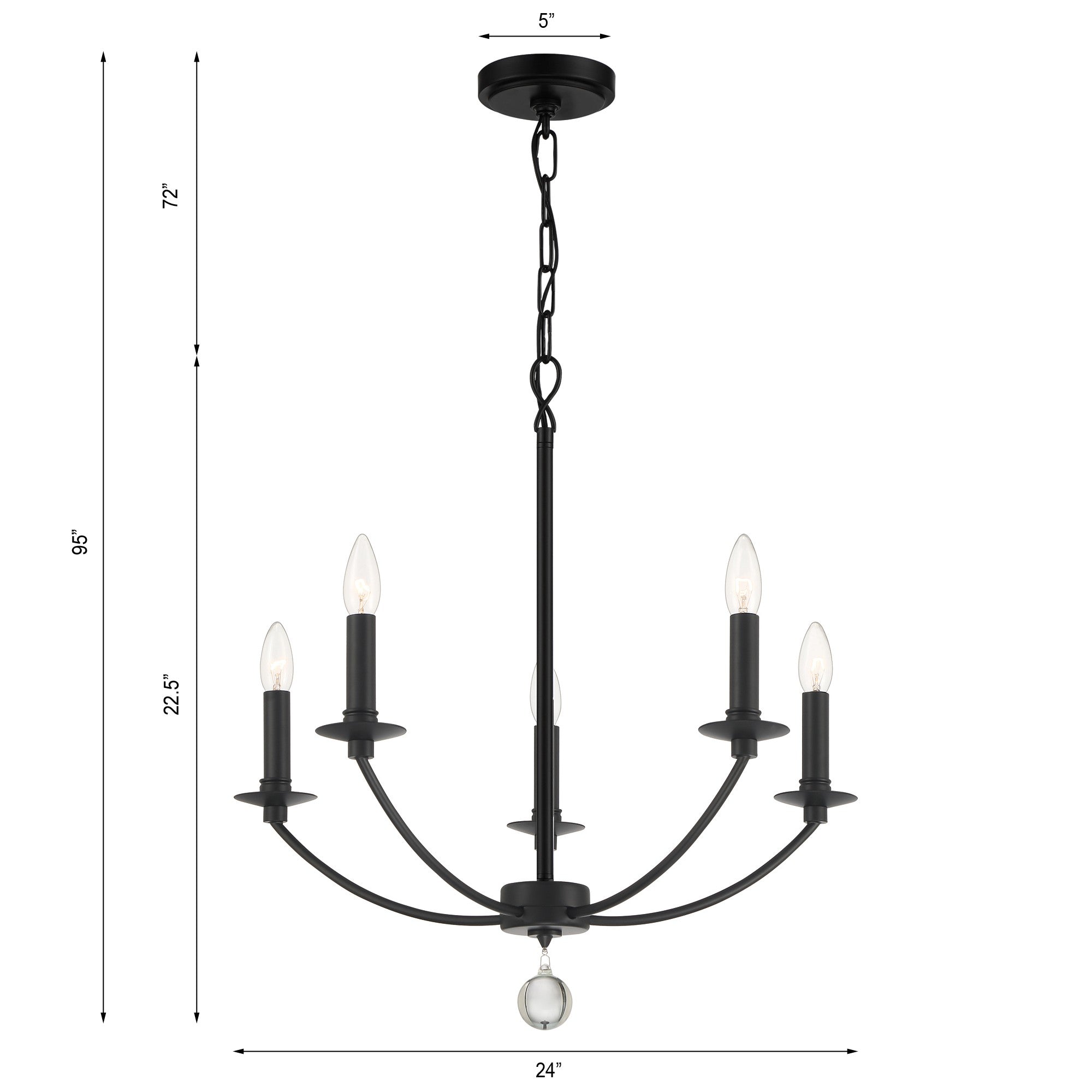 Crystorama Mila MIL-8005-BK – 23 Inch – 5 Light – Chandelier – Black – Damp Rated