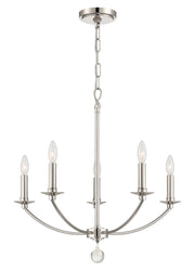 Crystorama Mila MIL-8005-PN – 23 Inch – 5 Light – Chandelier – Polished Nickel – Damp Rated