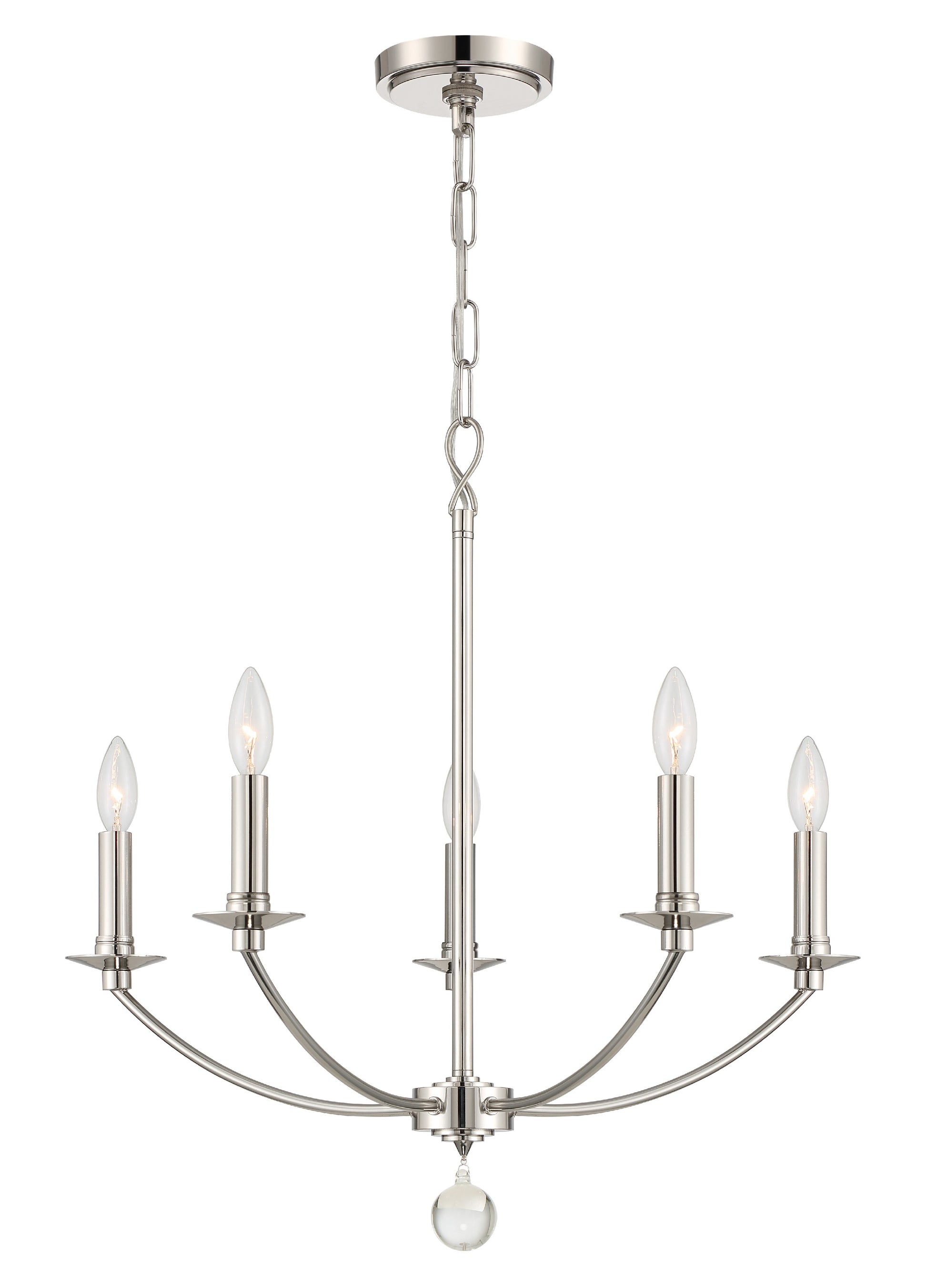 Crystorama Mila MIL-8005-PN – 23 Inch – 5 Light – Chandelier – Polished Nickel – Damp Rated