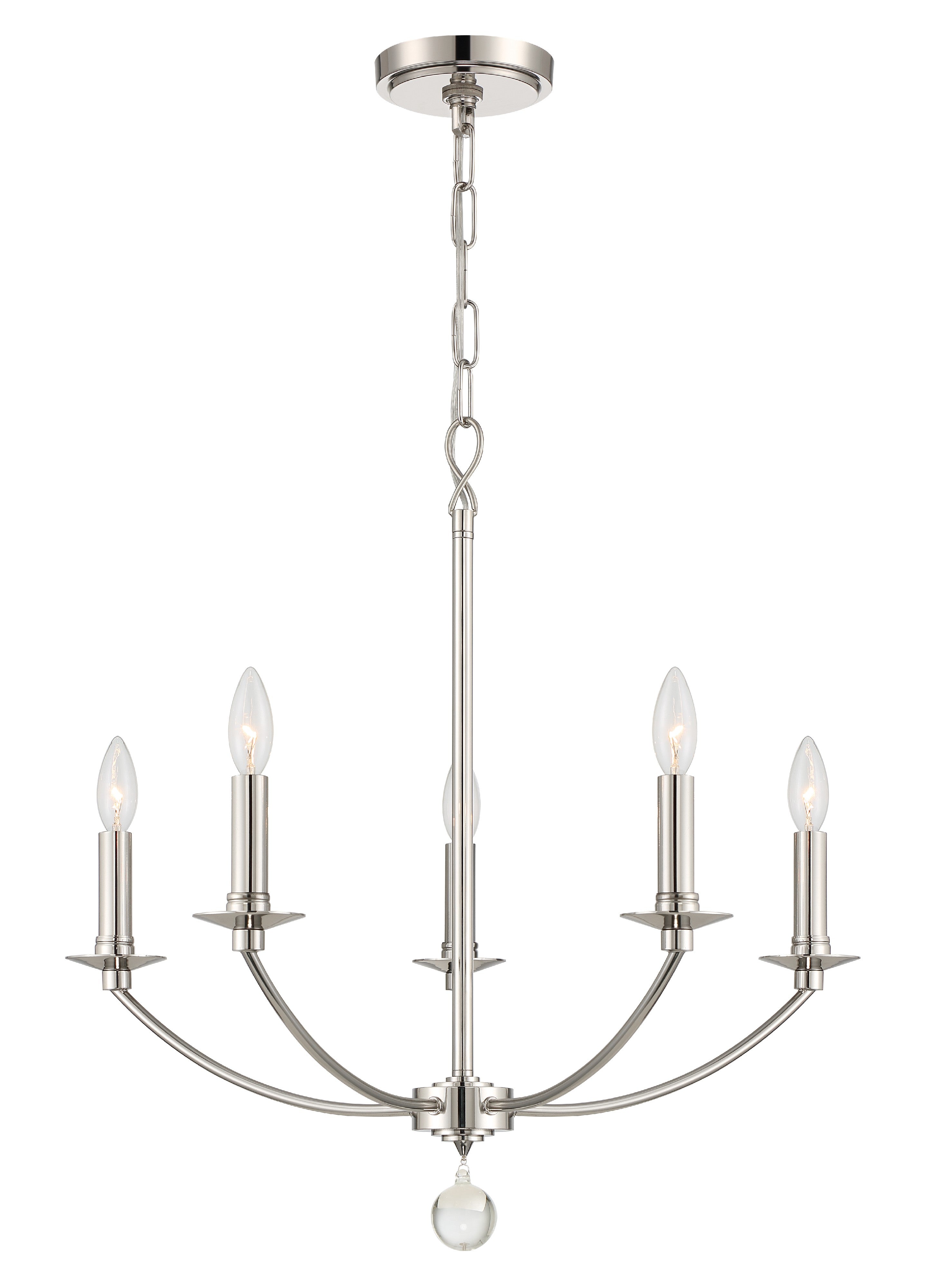 Crystorama Mila MIL-8005-PN – 23 Inch – 5 Light – Chandelier – Polished Nickel – Damp Rated