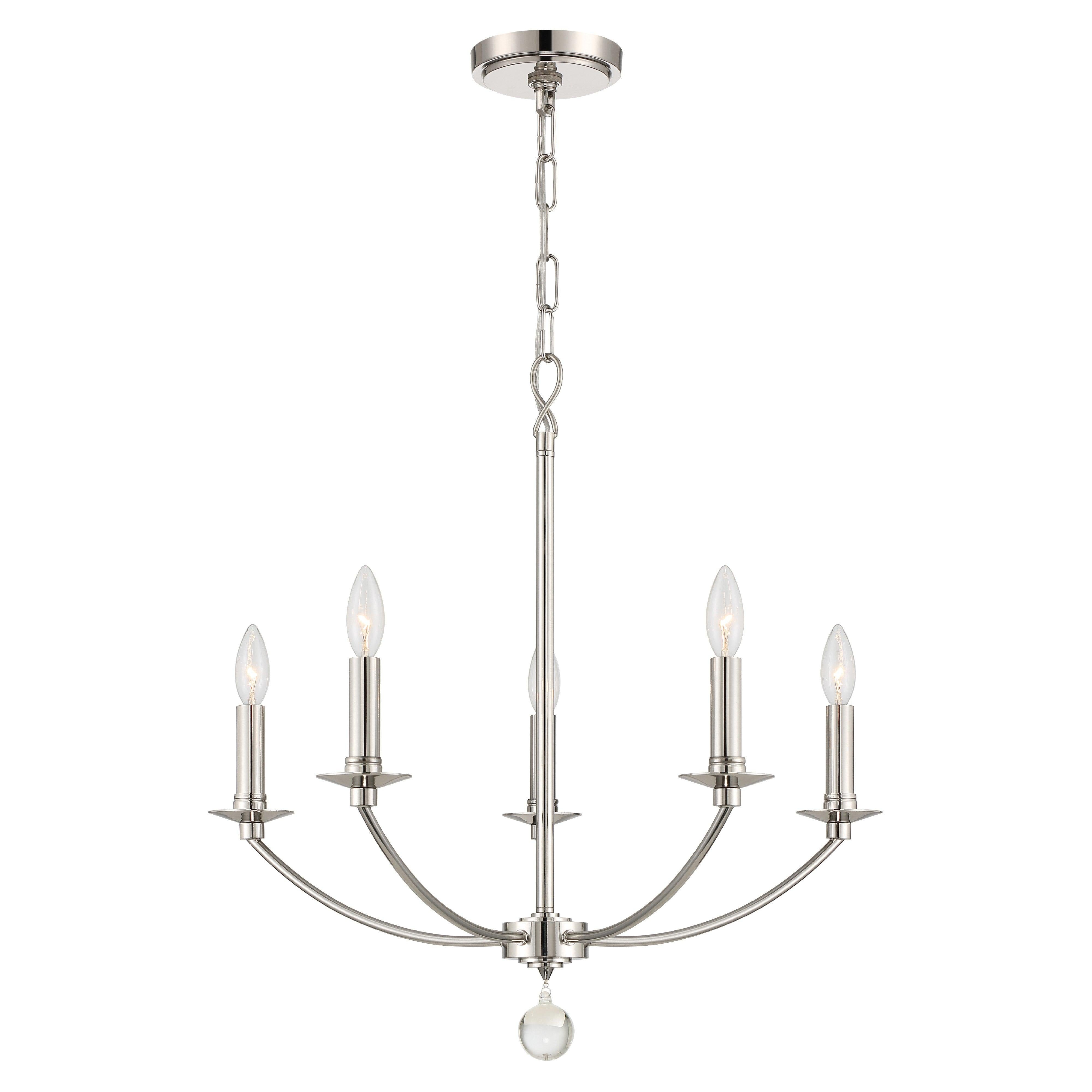 Crystorama Mila MIL-8005-PN – 23 Inch – 5 Light – Chandelier – Polished Nickel – Damp Rated