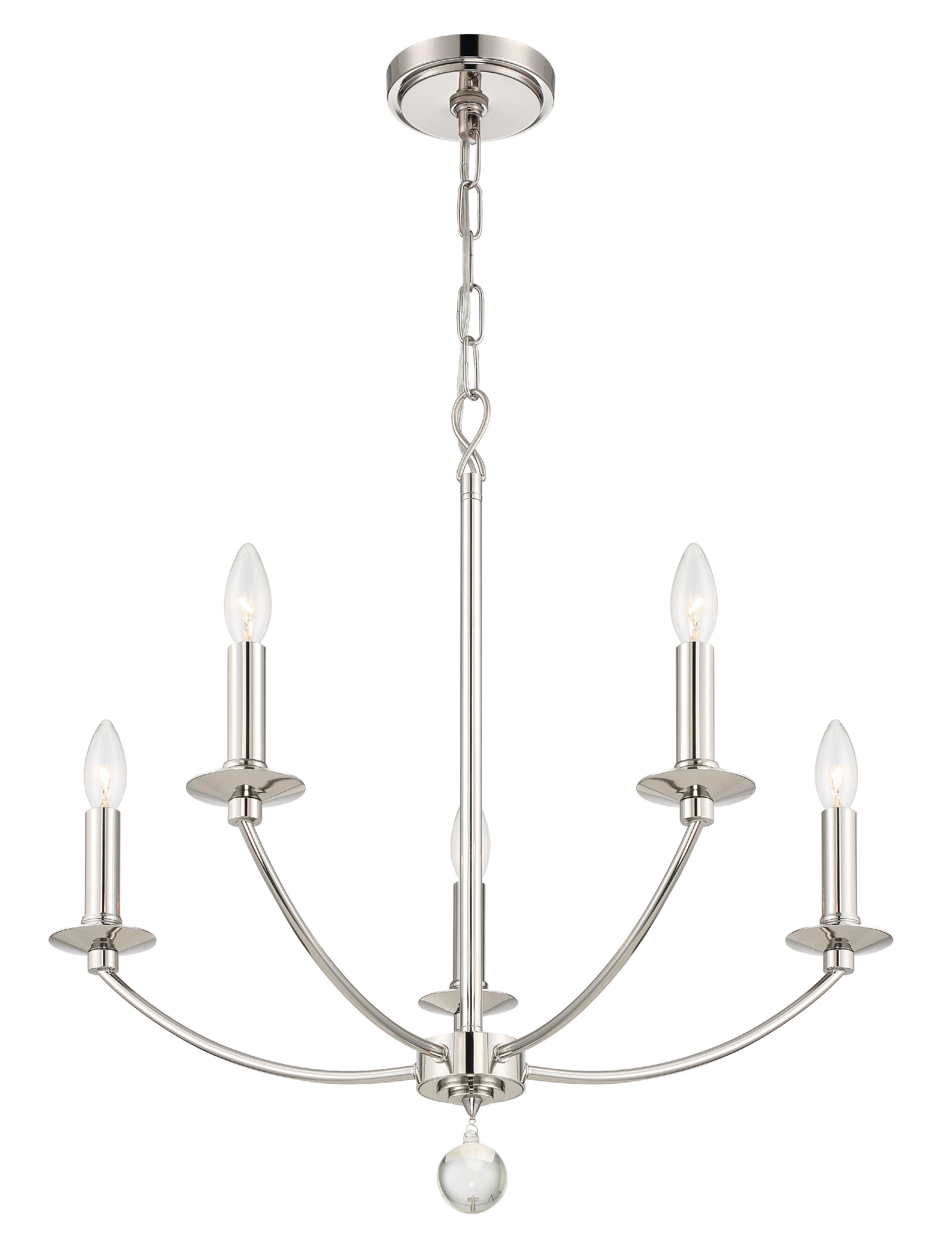 Crystorama Mila MIL-8005-PN – 23 Inch – 5 Light – Chandelier – Polished Nickel – Damp Rated