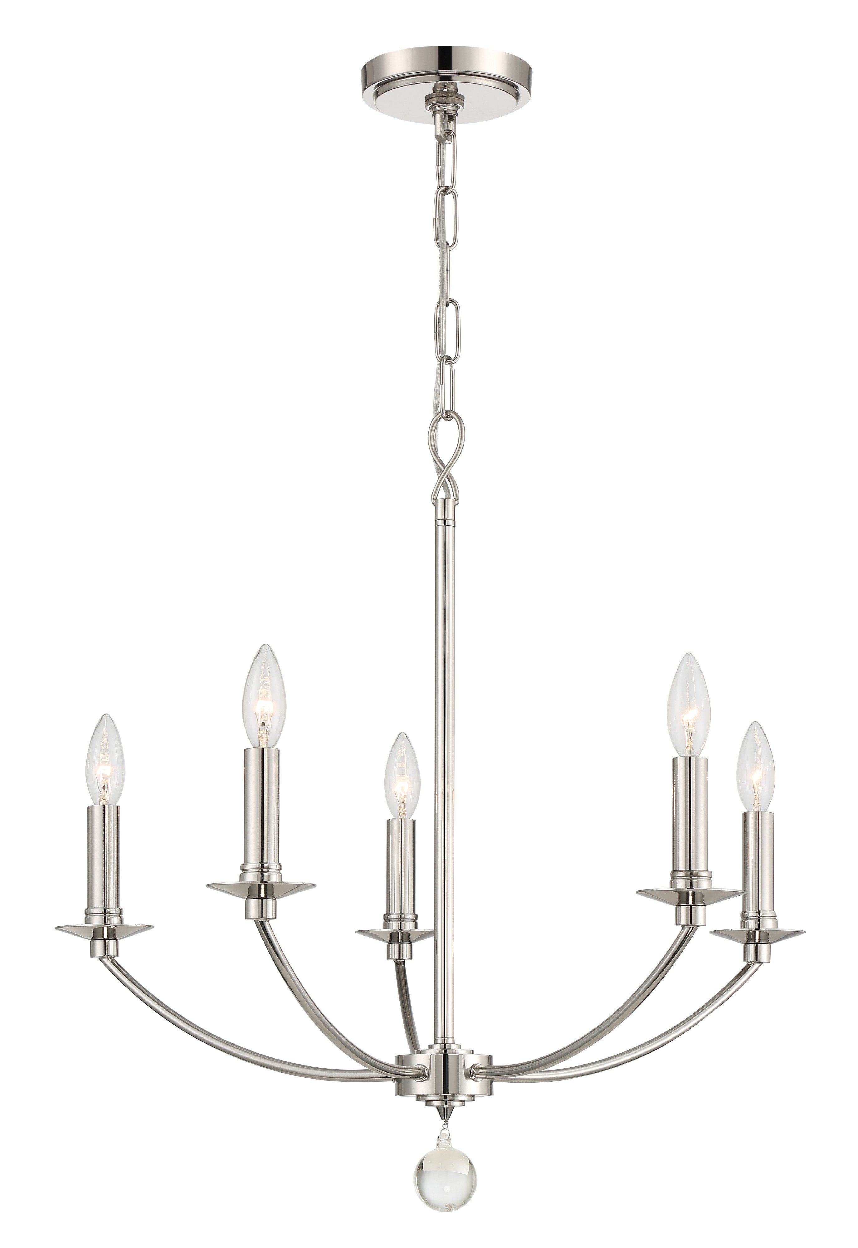 Crystorama Mila MIL-8005-PN – 23 Inch – 5 Light – Chandelier – Polished Nickel – Damp Rated