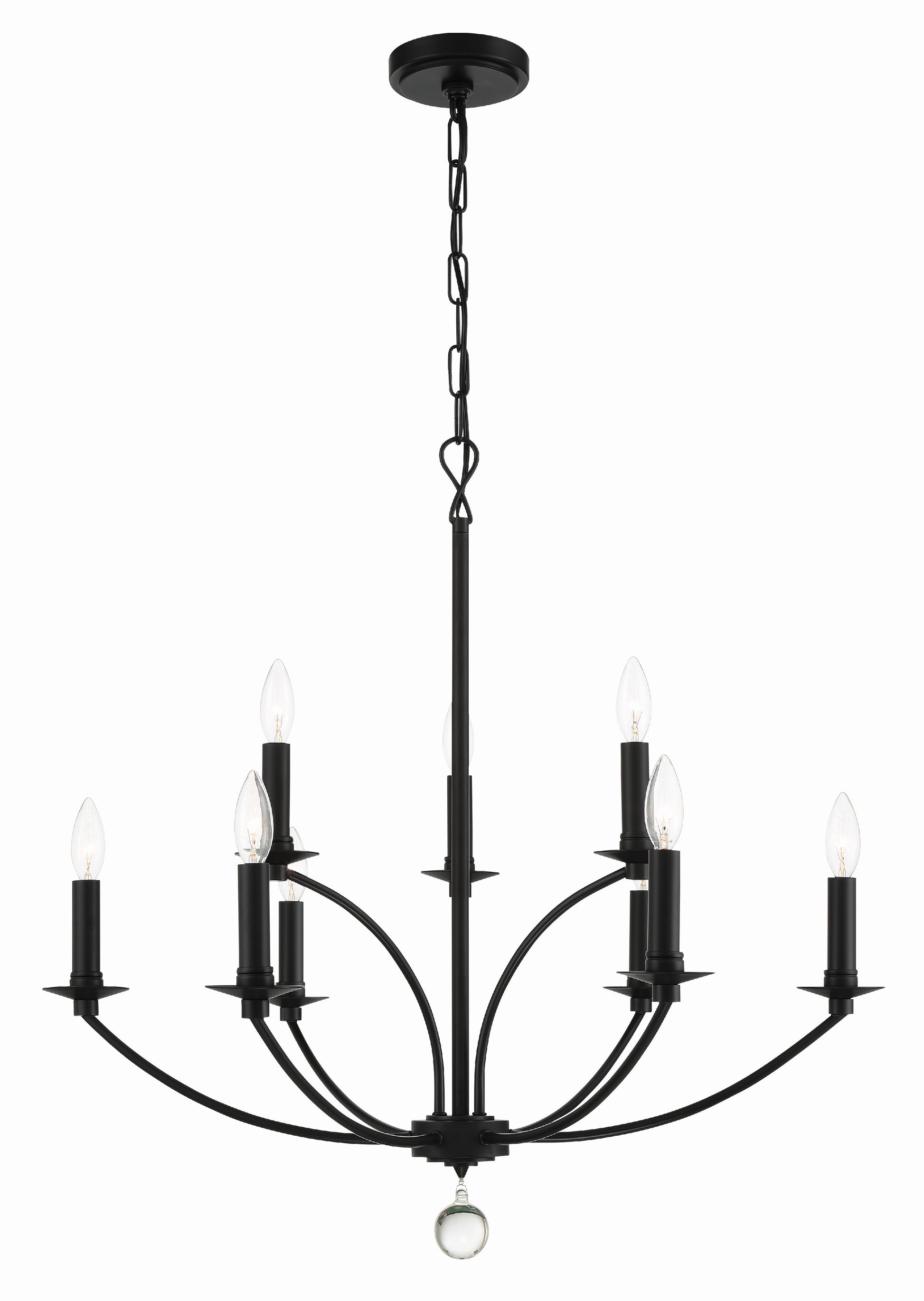Crystorama Mila MIL-8009-BK – 28 Inch – 9 Light – Chandelier – Black – Damp Rated