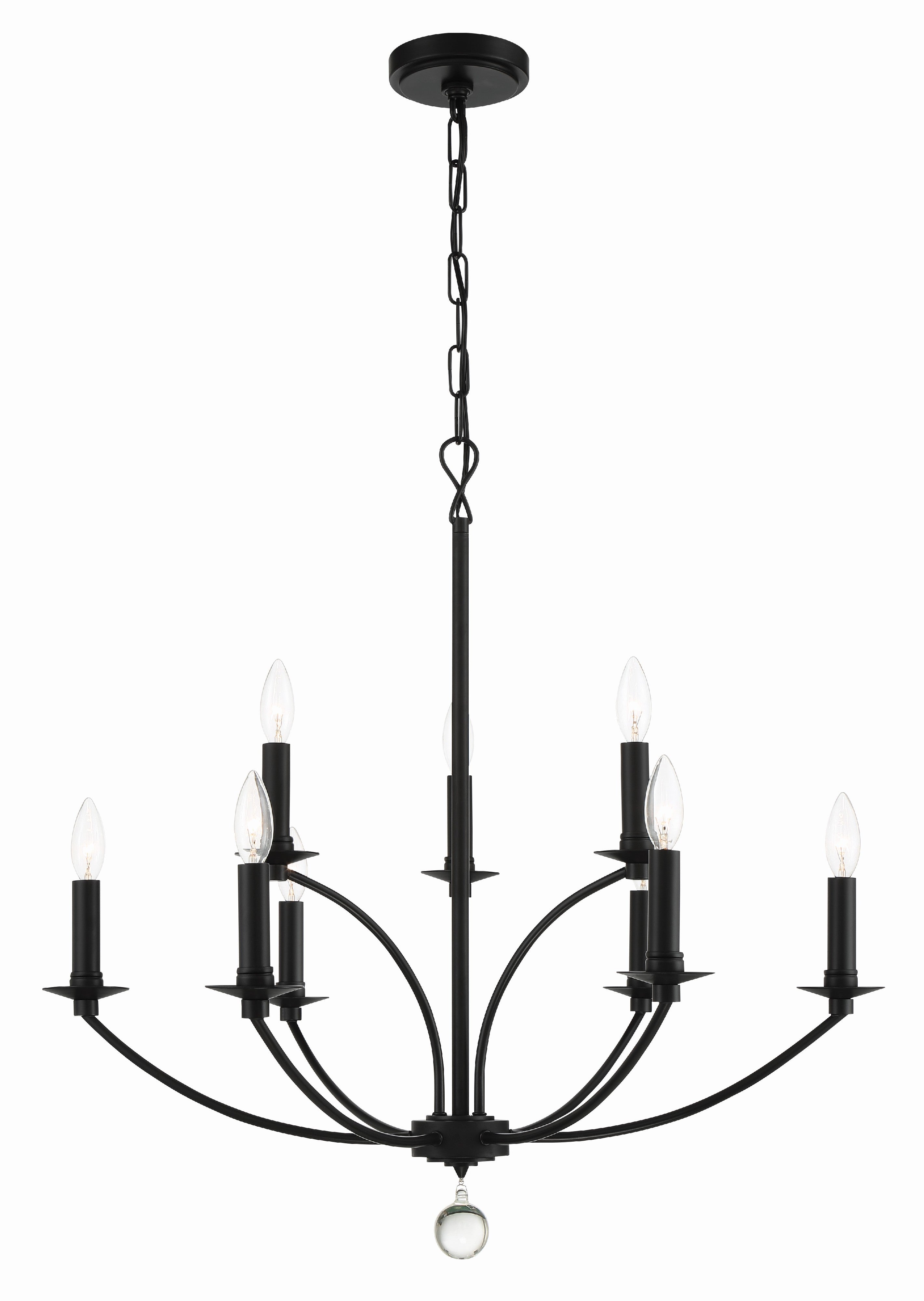 Crystorama Mila MIL-8009-BK – 28 Inch – 9 Light – Chandelier – Black – Damp Rated