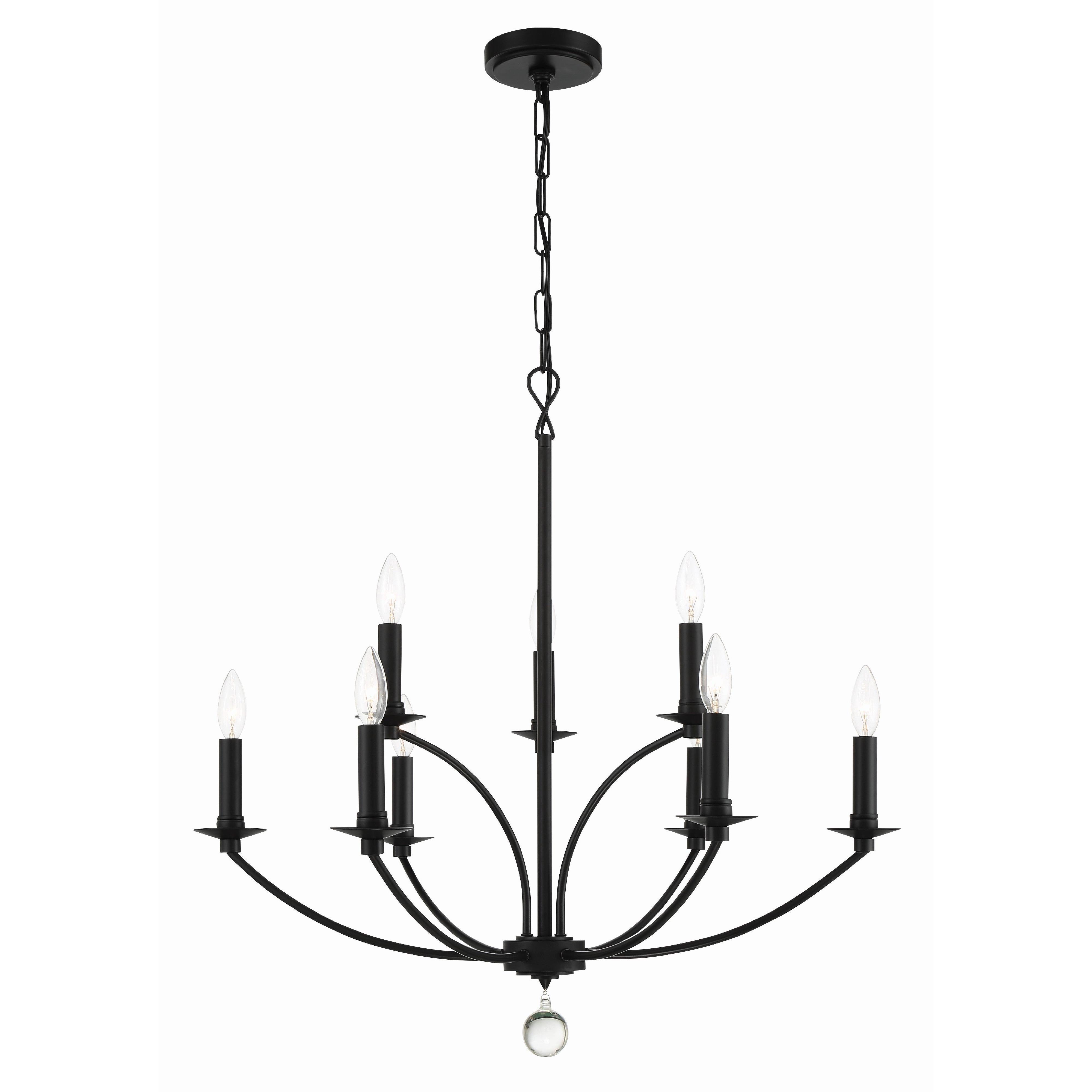 Crystorama Mila MIL-8009-BK – 28 Inch – 9 Light – Chandelier – Black – Damp Rated