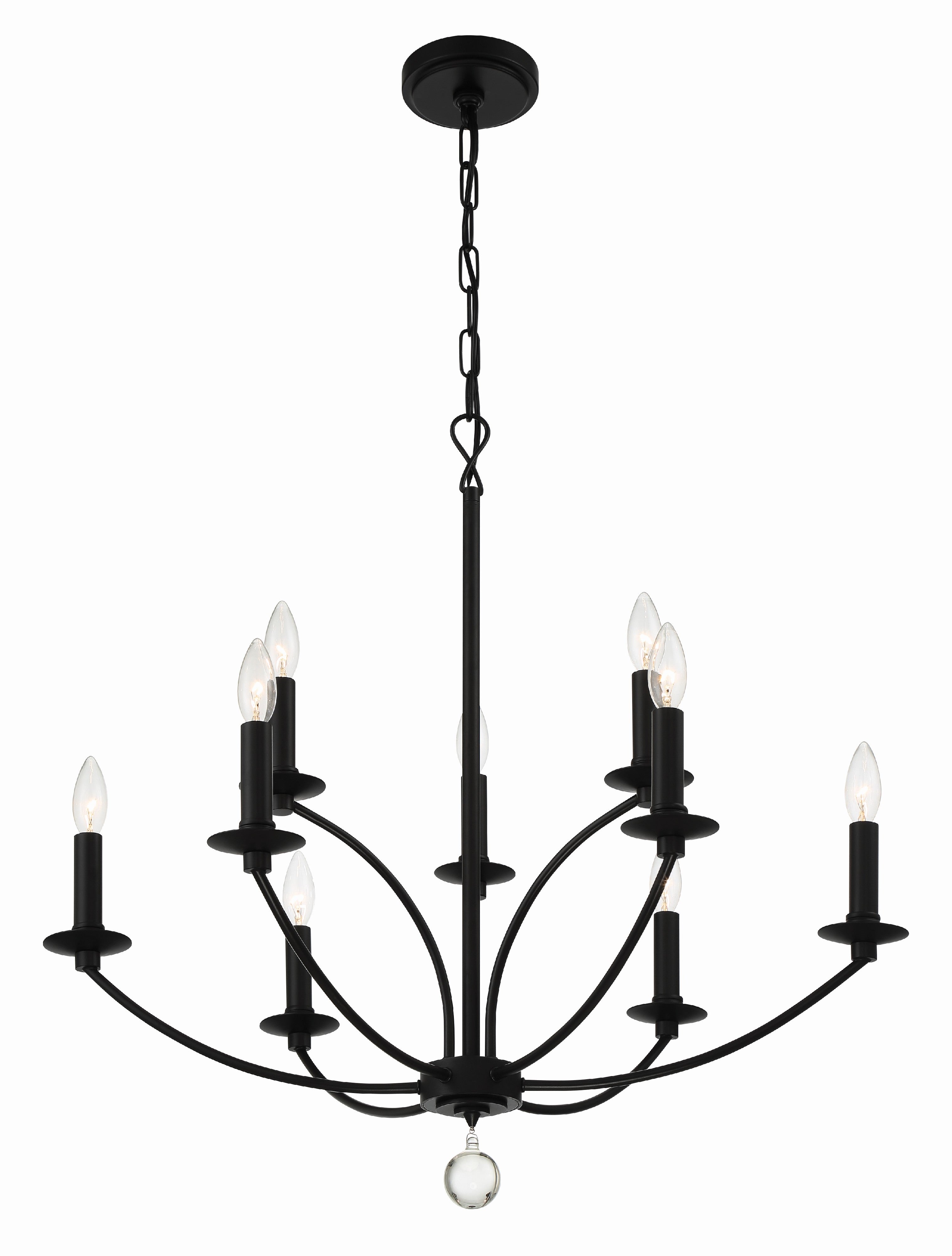 Crystorama Mila MIL-8009-BK – 28 Inch – 9 Light – Chandelier – Black – Damp Rated