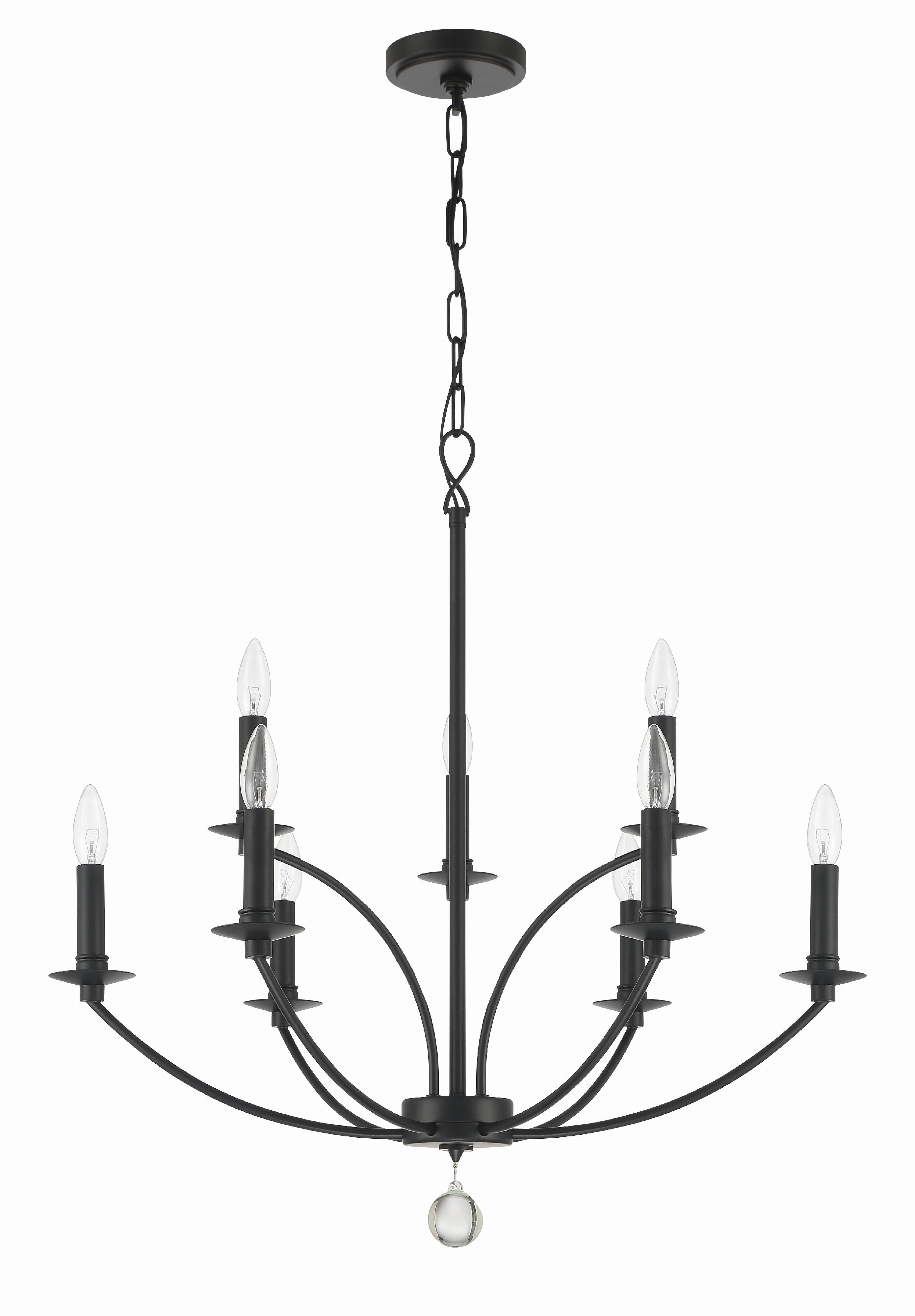 Crystorama Mila MIL-8009-BK – 28 Inch – 9 Light – Chandelier – Black – Damp Rated