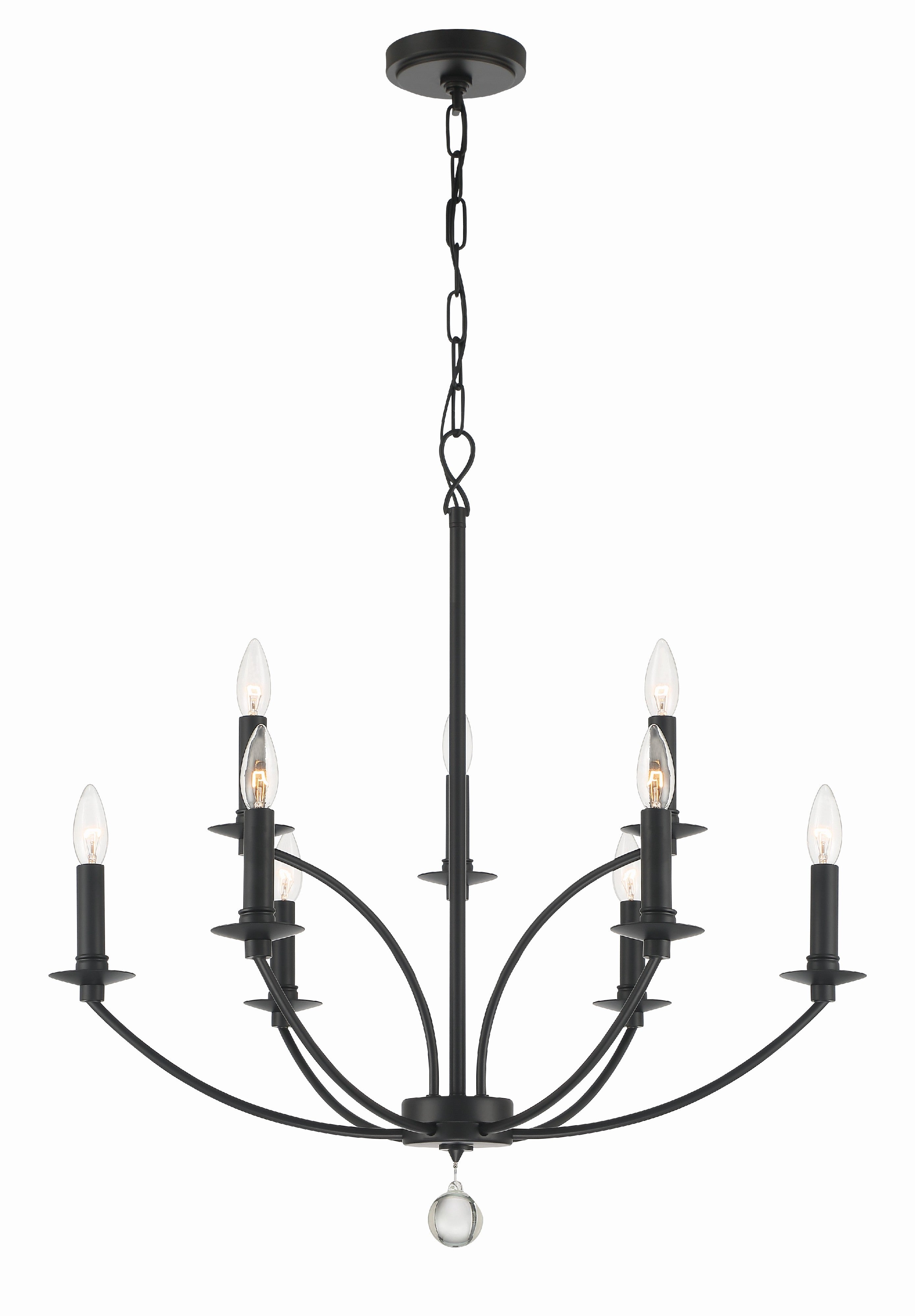 Crystorama Mila MIL-8009-BK – 28 Inch – 9 Light – Chandelier – Black – Damp Rated