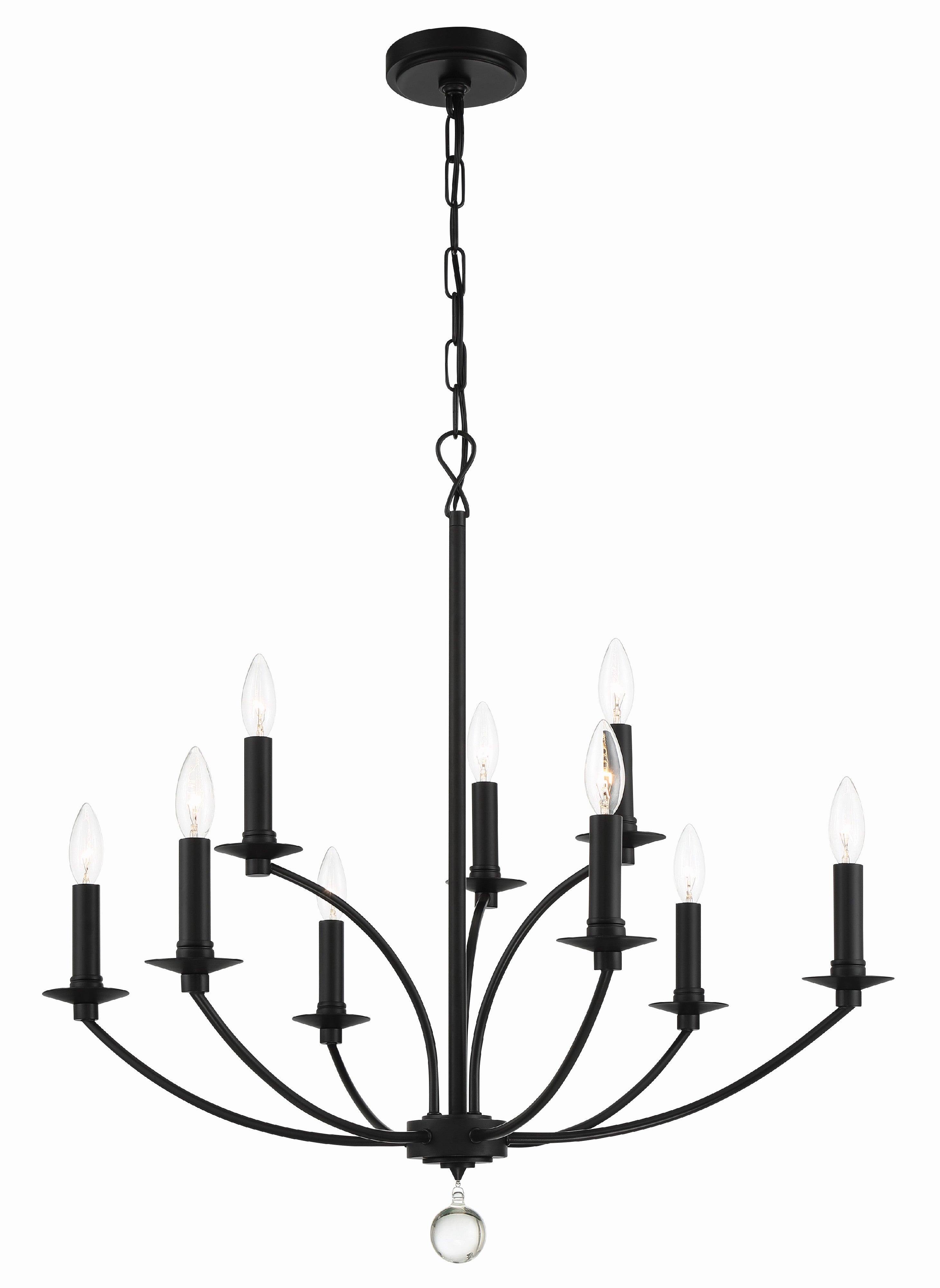 Crystorama Mila MIL-8009-BK – 28 Inch – 9 Light – Chandelier – Black – Damp Rated