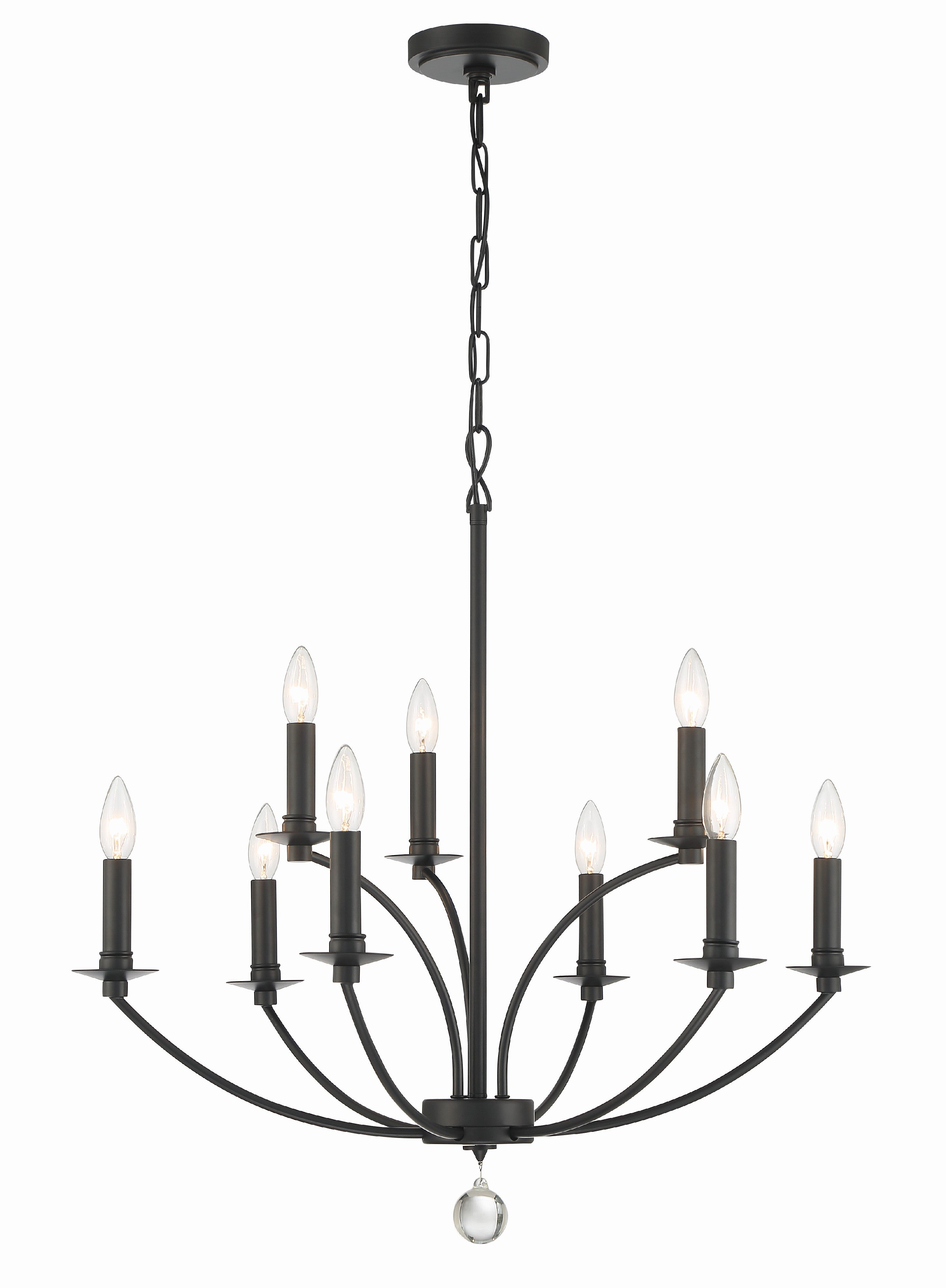Crystorama Mila MIL-8009-BK – 28 Inch – 9 Light – Chandelier – Black – Damp Rated