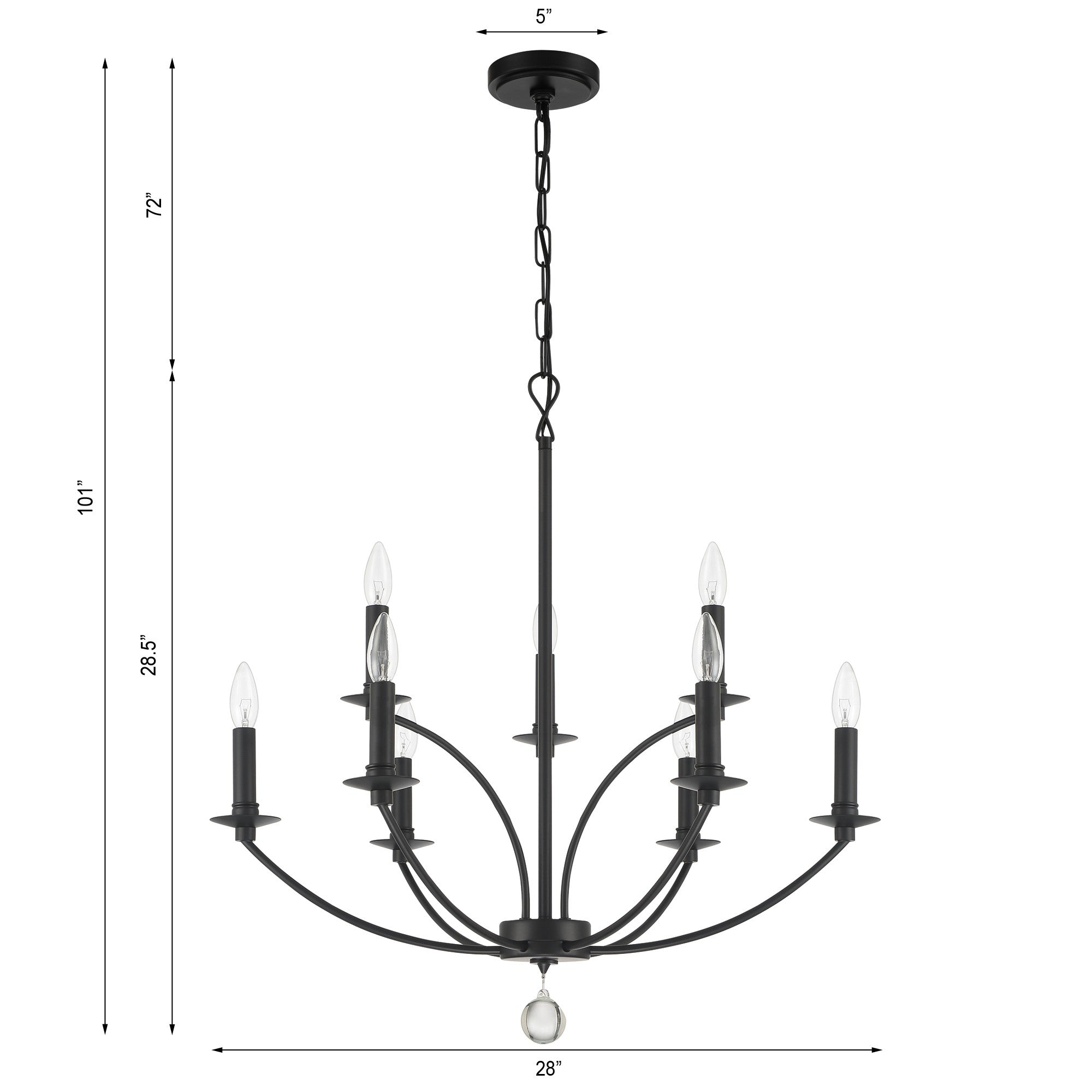Crystorama Mila MIL-8009-BK – 28 Inch – 9 Light – Chandelier – Black – Damp Rated