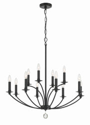 Crystorama Mila MIL-8012-BK – 32 Inch – 12 Light – Chandelier – Black – Damp Rated