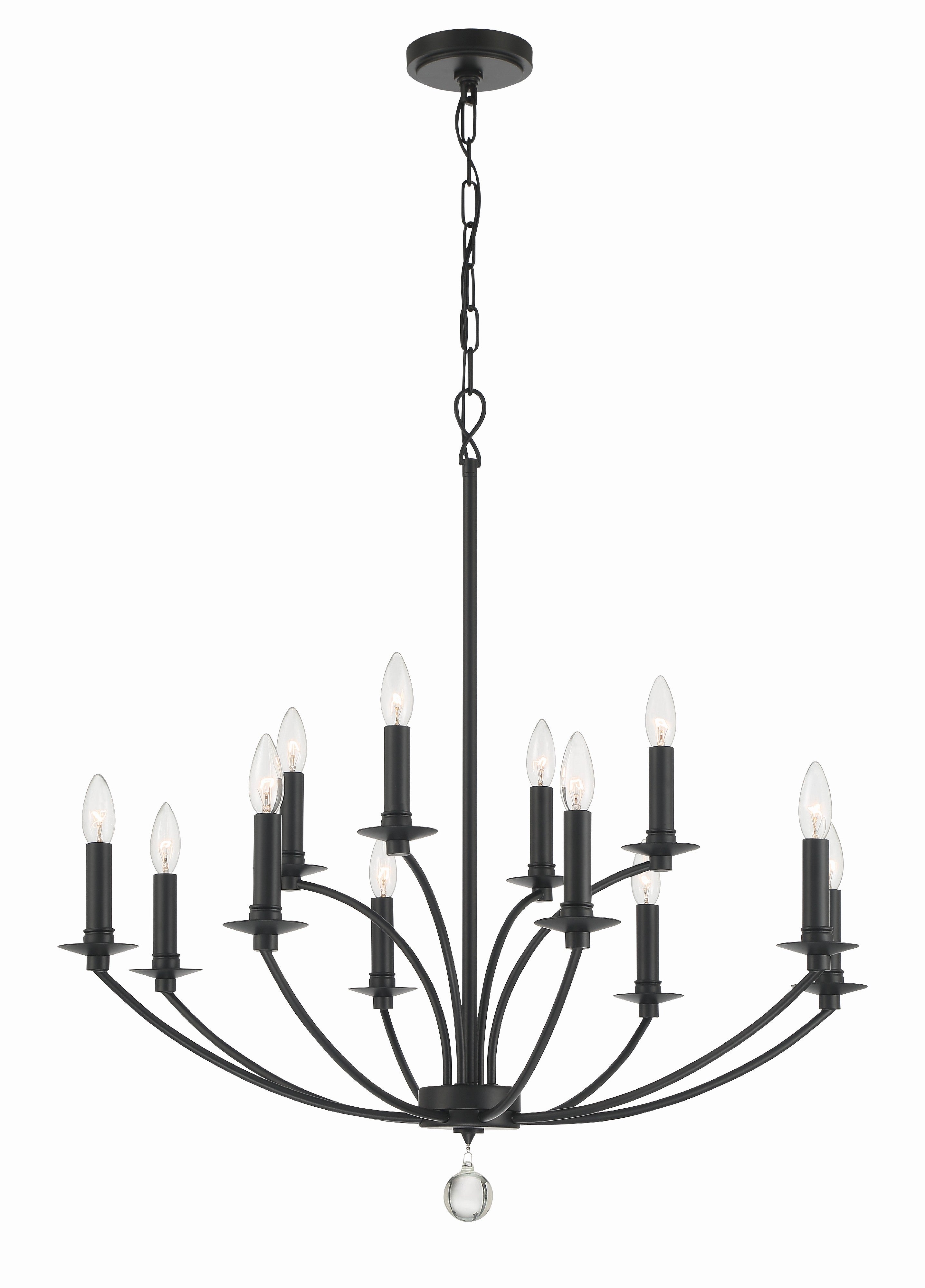 Crystorama Mila MIL-8012-BK – 32 Inch – 12 Light – Chandelier – Black – Damp Rated