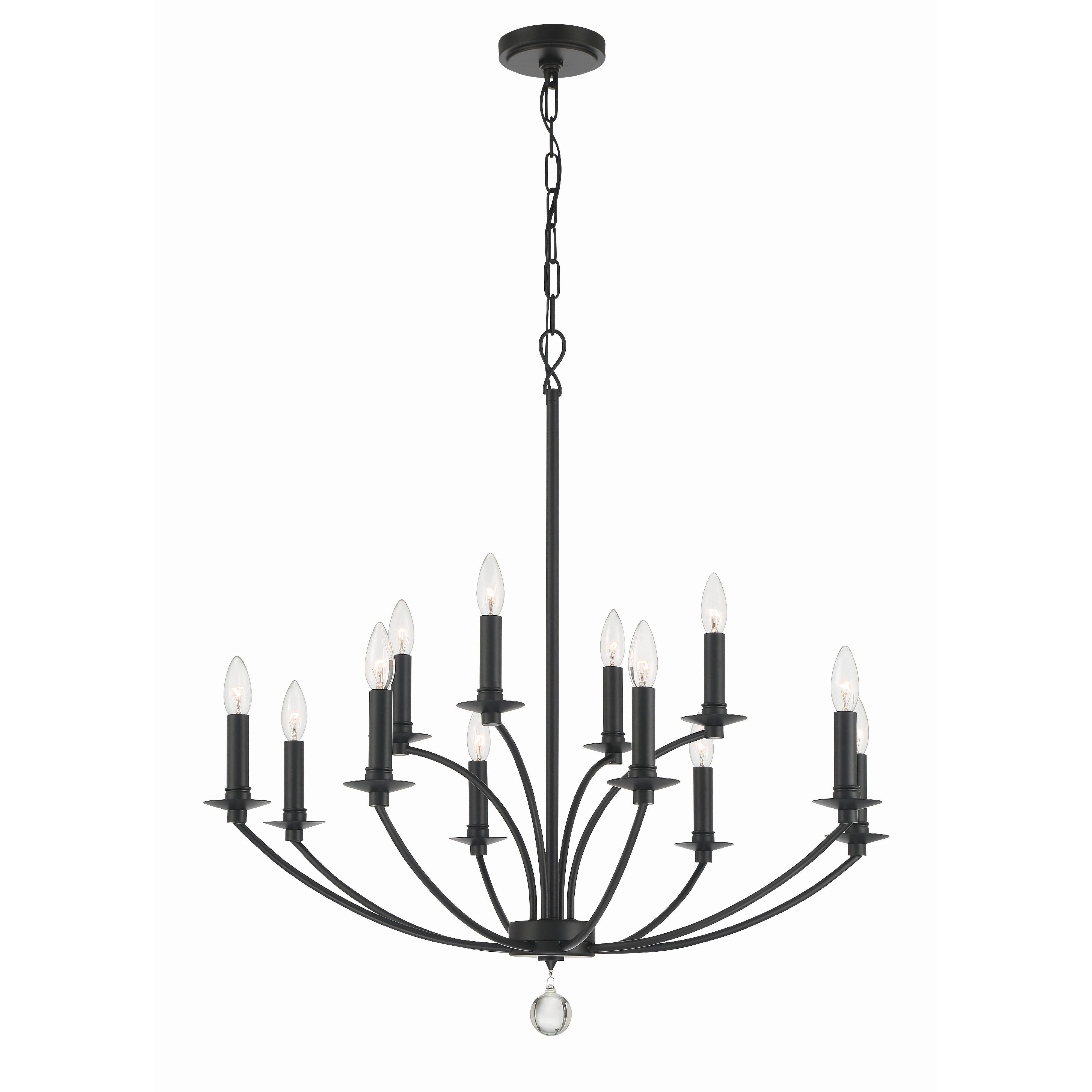 Crystorama Mila MIL-8012-BK – 32 Inch – 12 Light – Chandelier – Black – Damp Rated