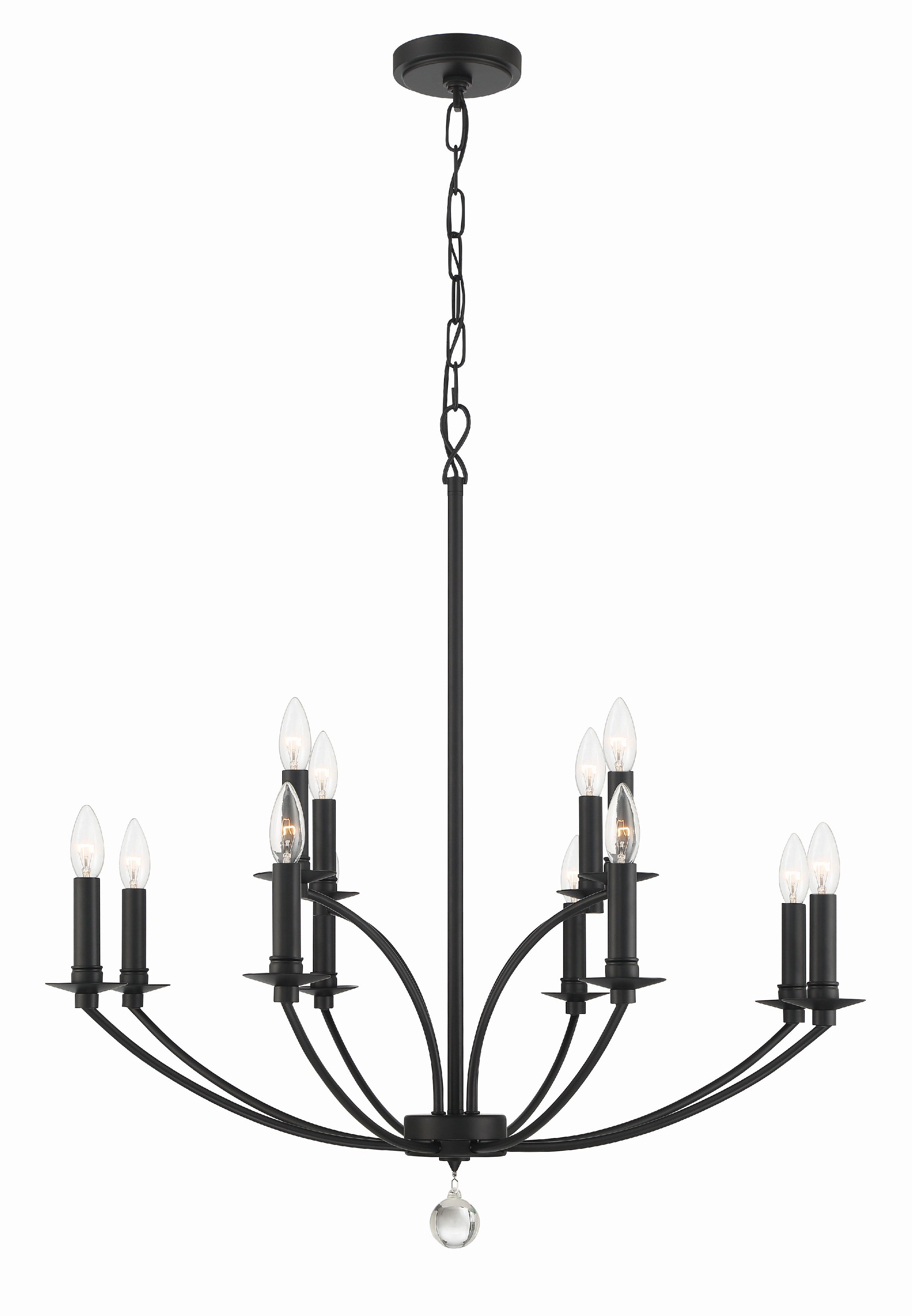 Crystorama Mila MIL-8012-BK – 32 Inch – 12 Light – Chandelier – Black – Damp Rated