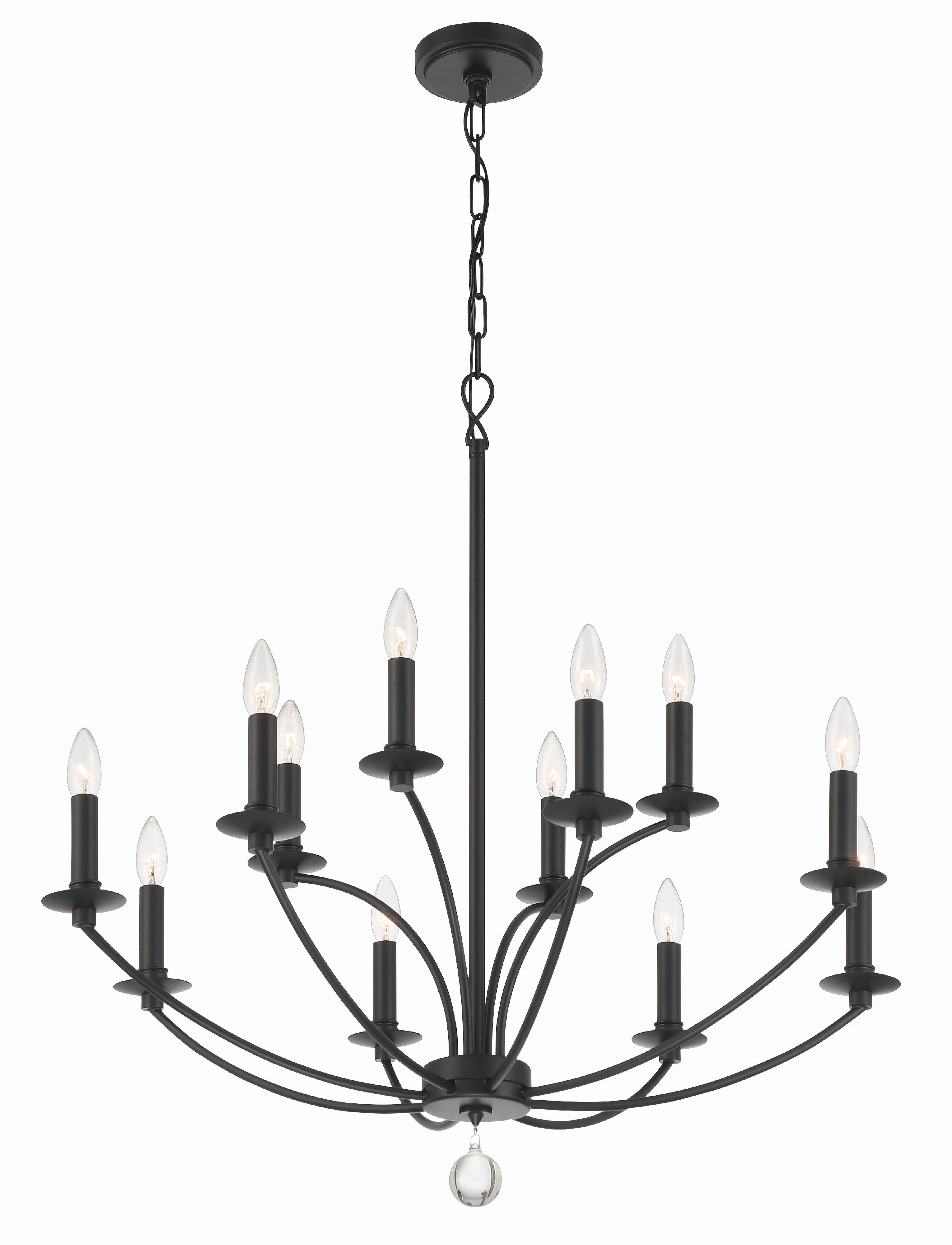 Crystorama Mila MIL-8012-BK – 32 Inch – 12 Light – Chandelier – Black – Damp Rated
