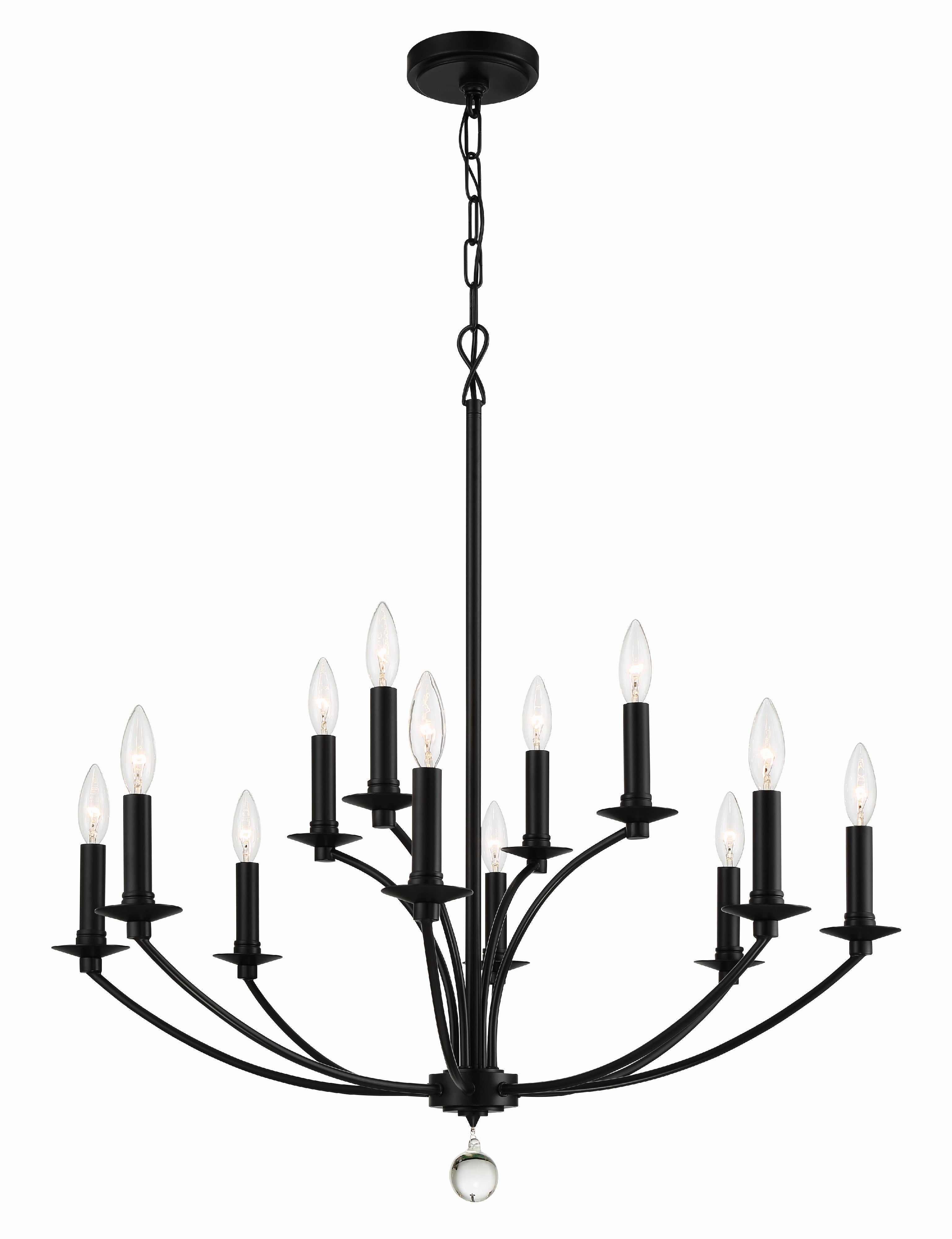 Crystorama Mila MIL-8012-BK – 32 Inch – 12 Light – Chandelier – Black – Damp Rated