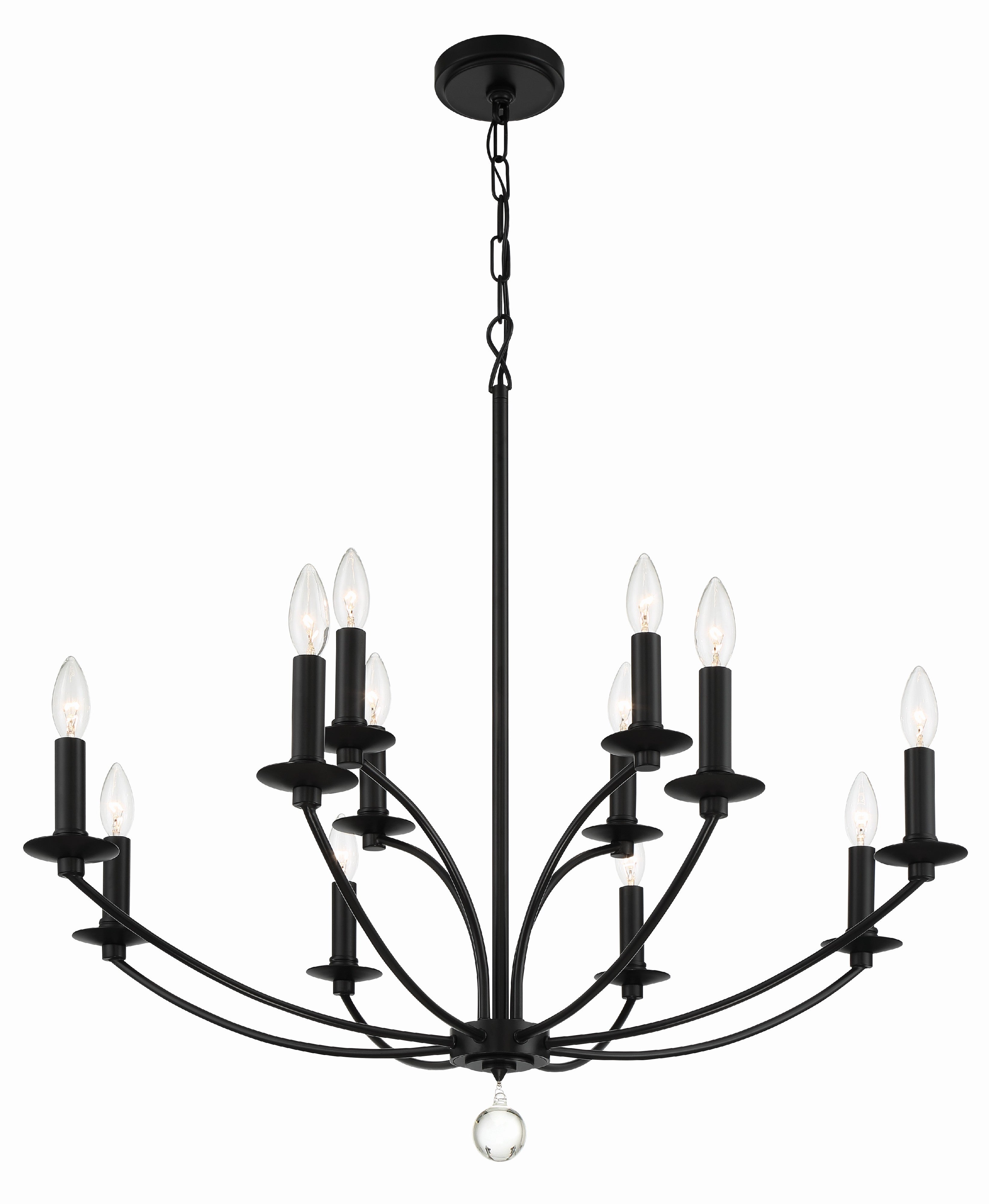 Crystorama Mila MIL-8012-BK – 32 Inch – 12 Light – Chandelier – Black – Damp Rated