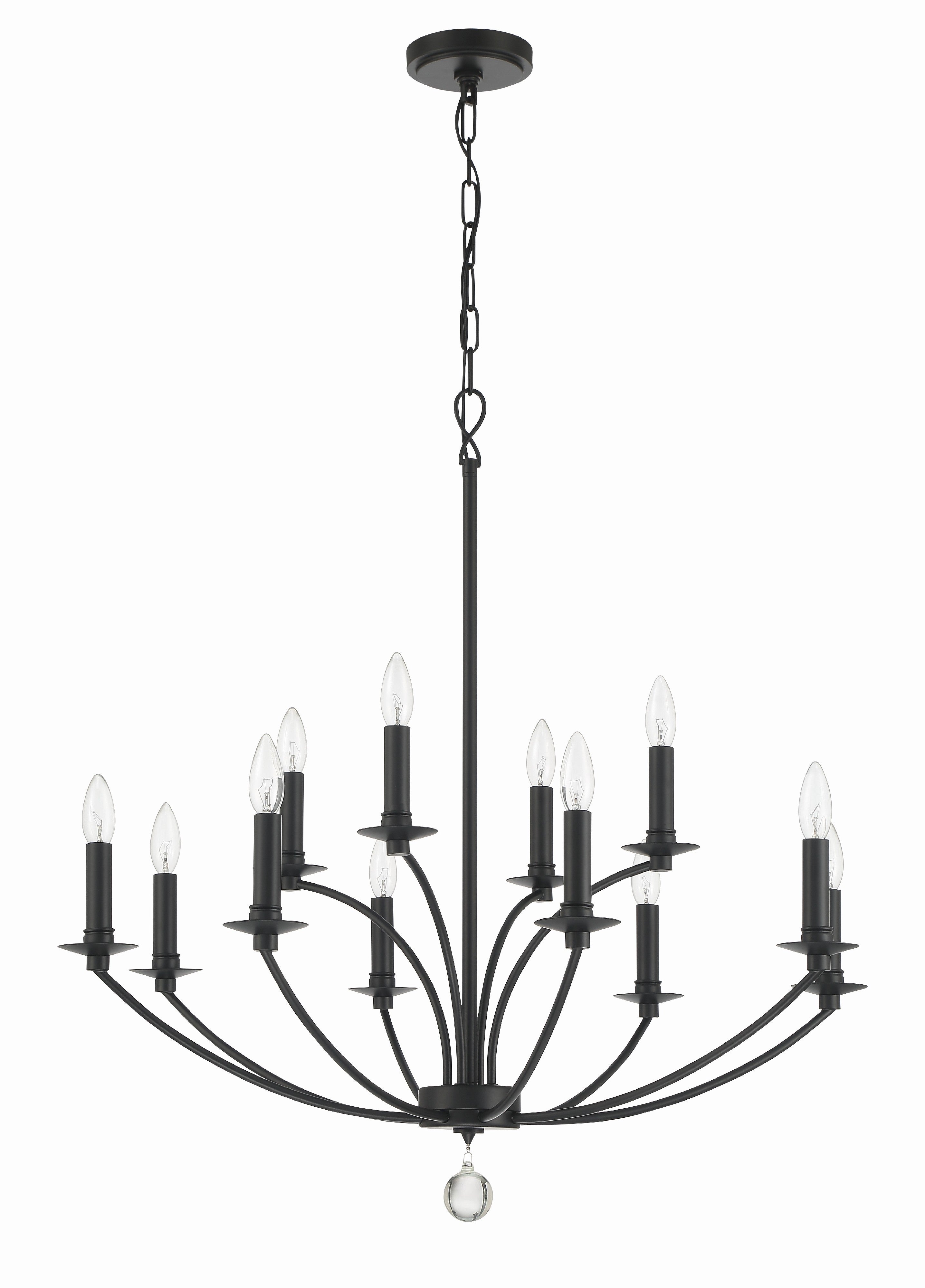 Crystorama Mila MIL-8012-BK – 32 Inch – 12 Light – Chandelier – Black – Damp Rated