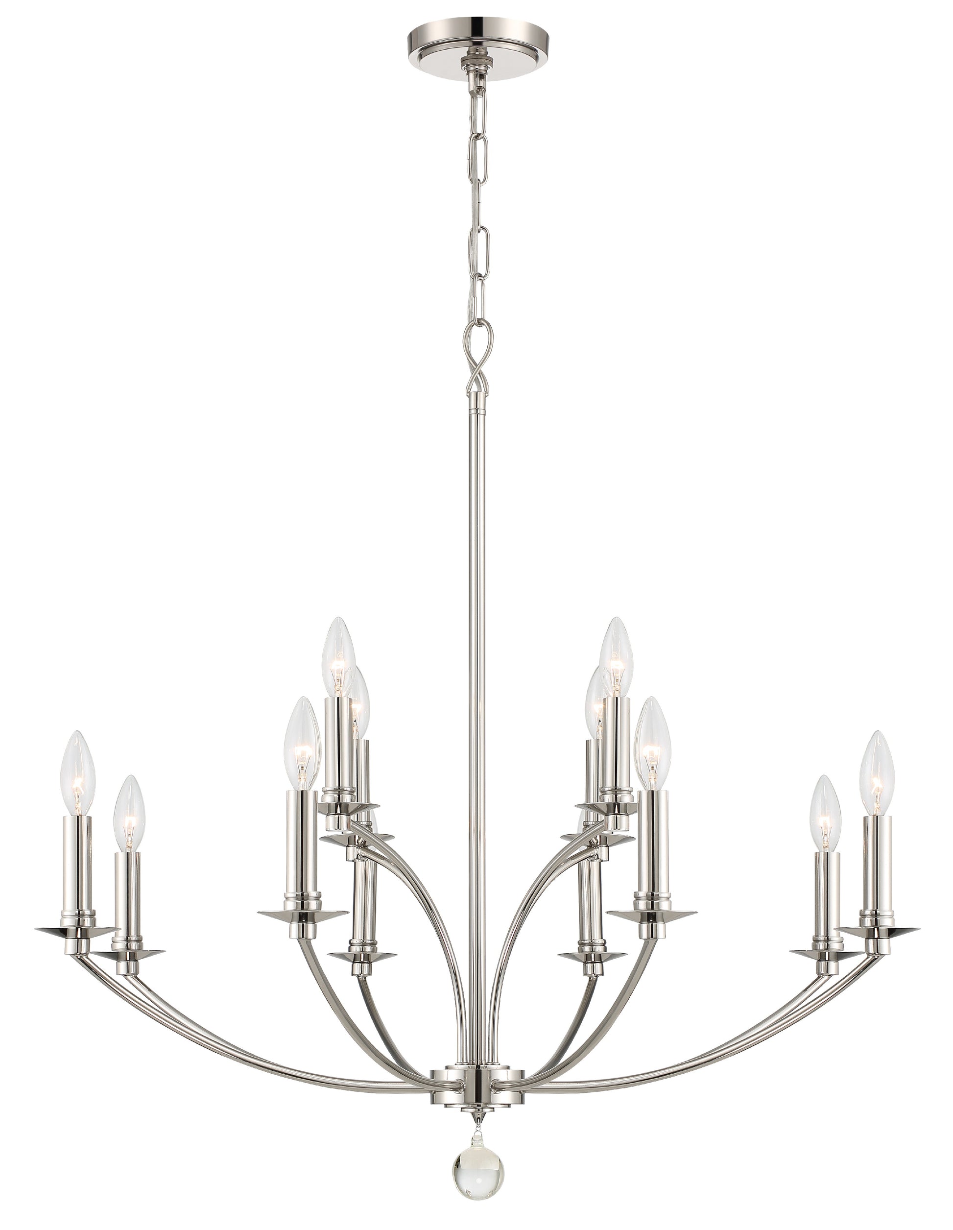 Crystorama Mila MIL-8012-PN – 32 Inch – 12 Light – Chandelier – Polished Nickel – Damp Rated