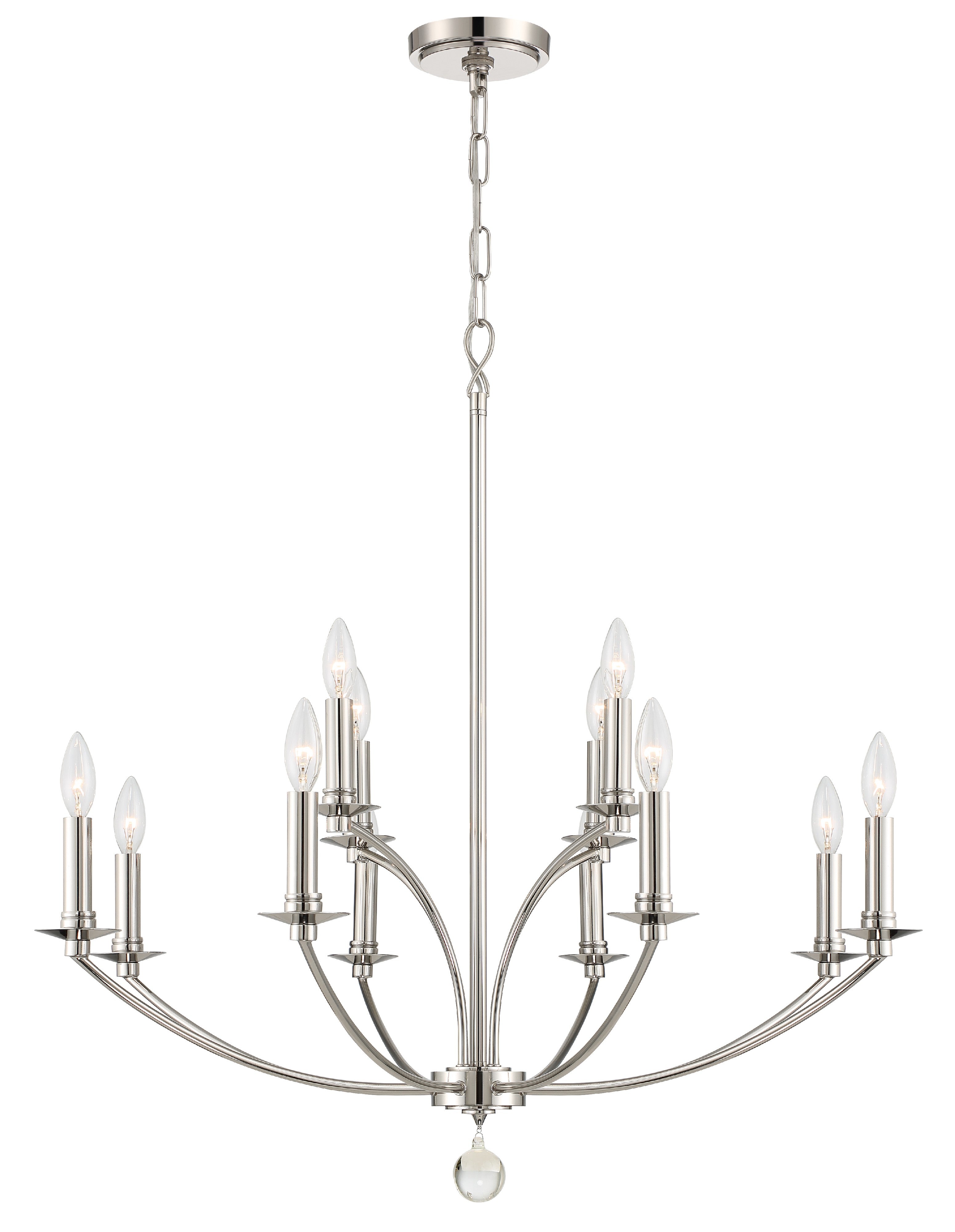 Crystorama Mila MIL-8012-PN – 32 Inch – 12 Light – Chandelier – Polished Nickel – Damp Rated