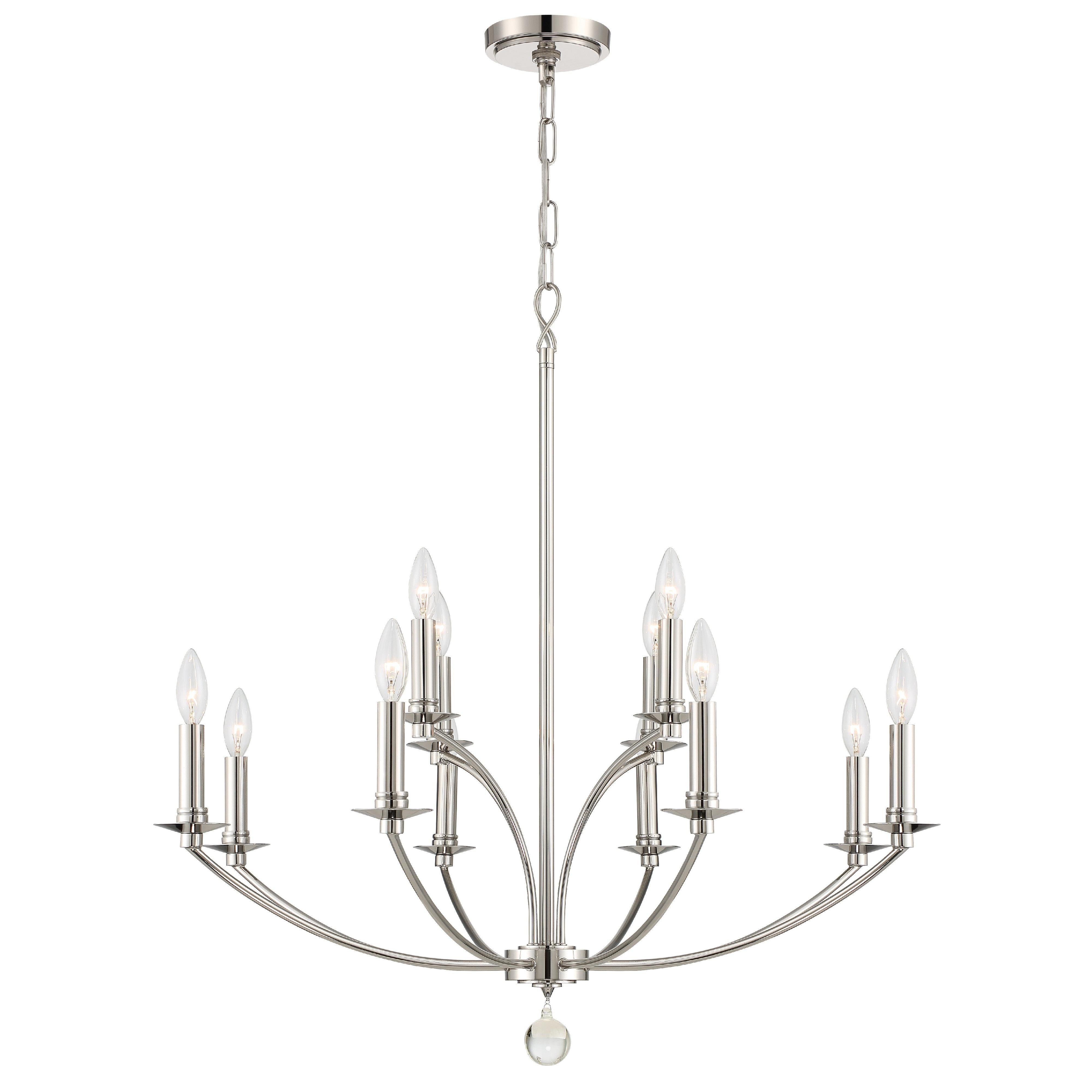Crystorama Mila MIL-8012-PN – 32 Inch – 12 Light – Chandelier – Polished Nickel – Damp Rated