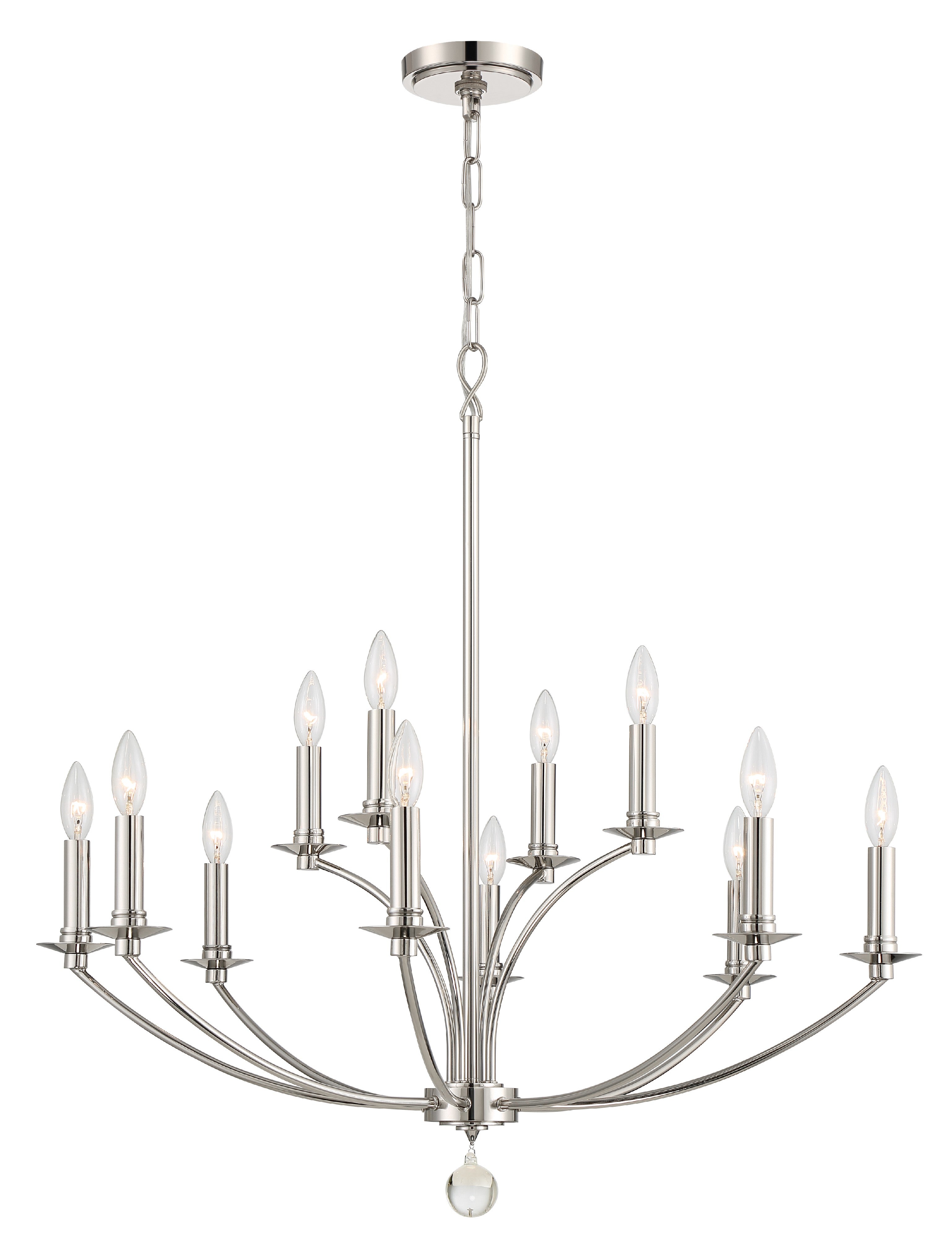 Crystorama Mila MIL-8012-PN – 32 Inch – 12 Light – Chandelier – Polished Nickel – Damp Rated