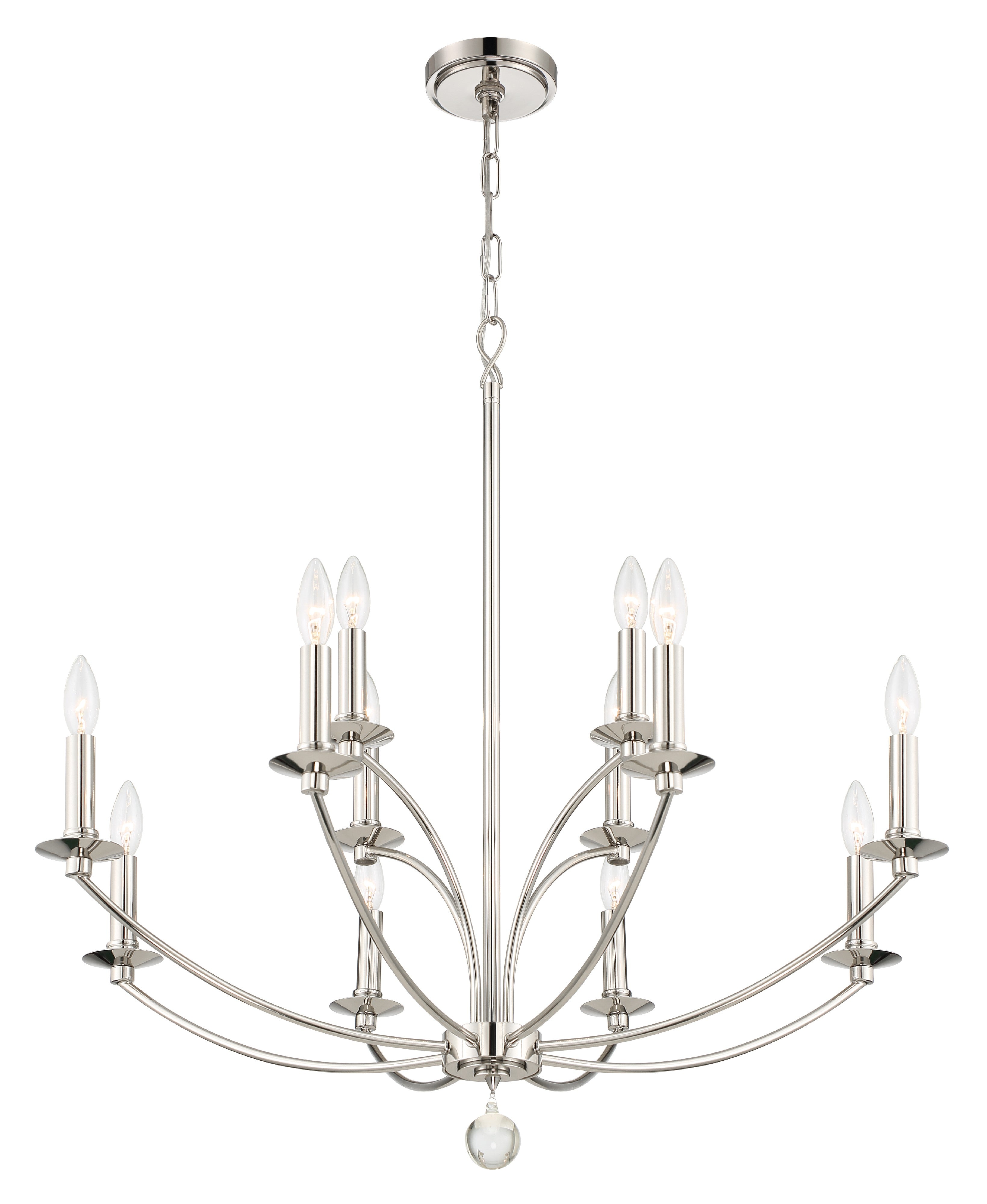 Crystorama Mila MIL-8012-PN – 32 Inch – 12 Light – Chandelier – Polished Nickel – Damp Rated