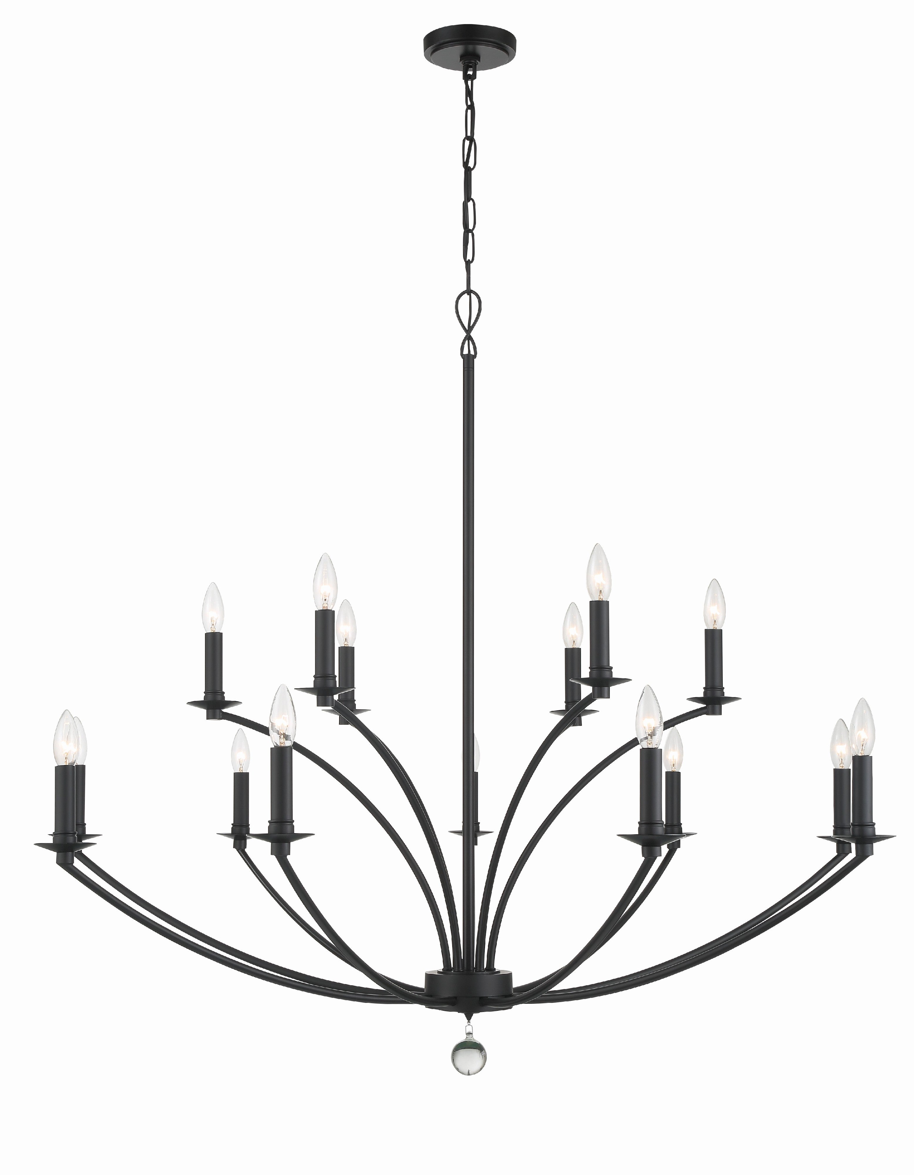 Crystorama Mila MIL-8015-BK – 48 Inch – 15 Light – Chandelier – Black – Dry Rated