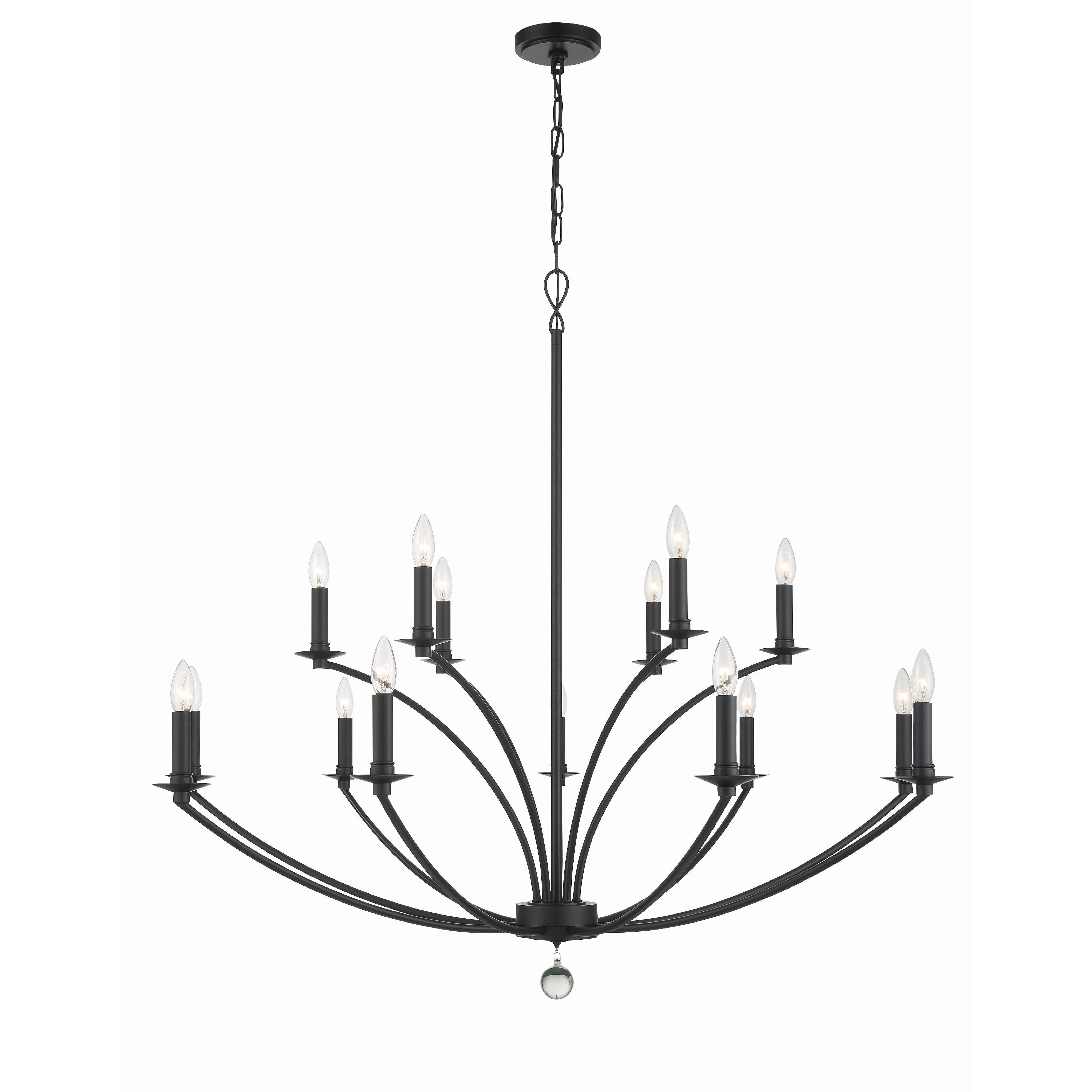 Crystorama Mila MIL-8015-BK – 48 Inch – 15 Light – Chandelier – Black – Dry Rated