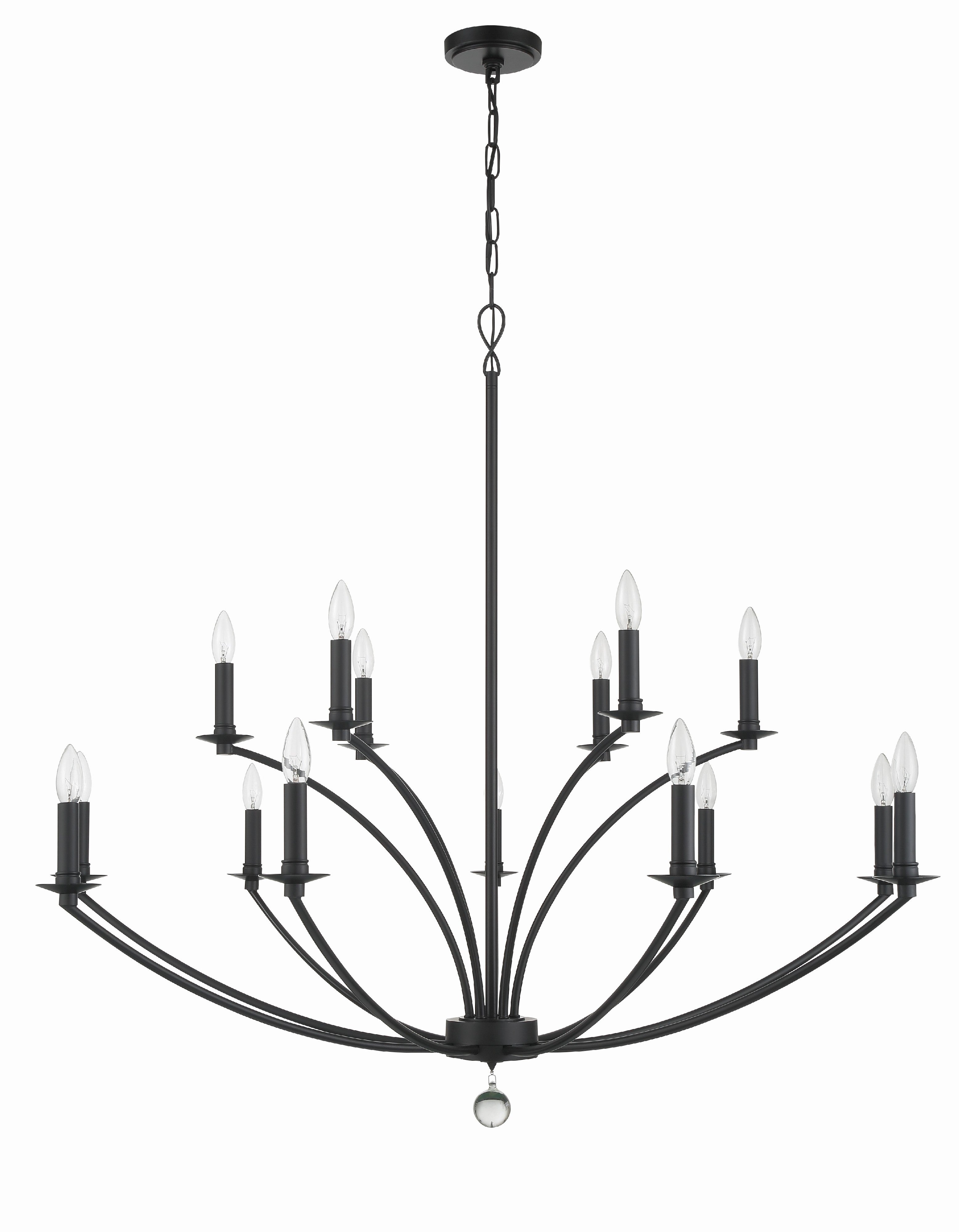 Crystorama Mila MIL-8015-BK – 48 Inch – 15 Light – Chandelier – Black – Dry Rated