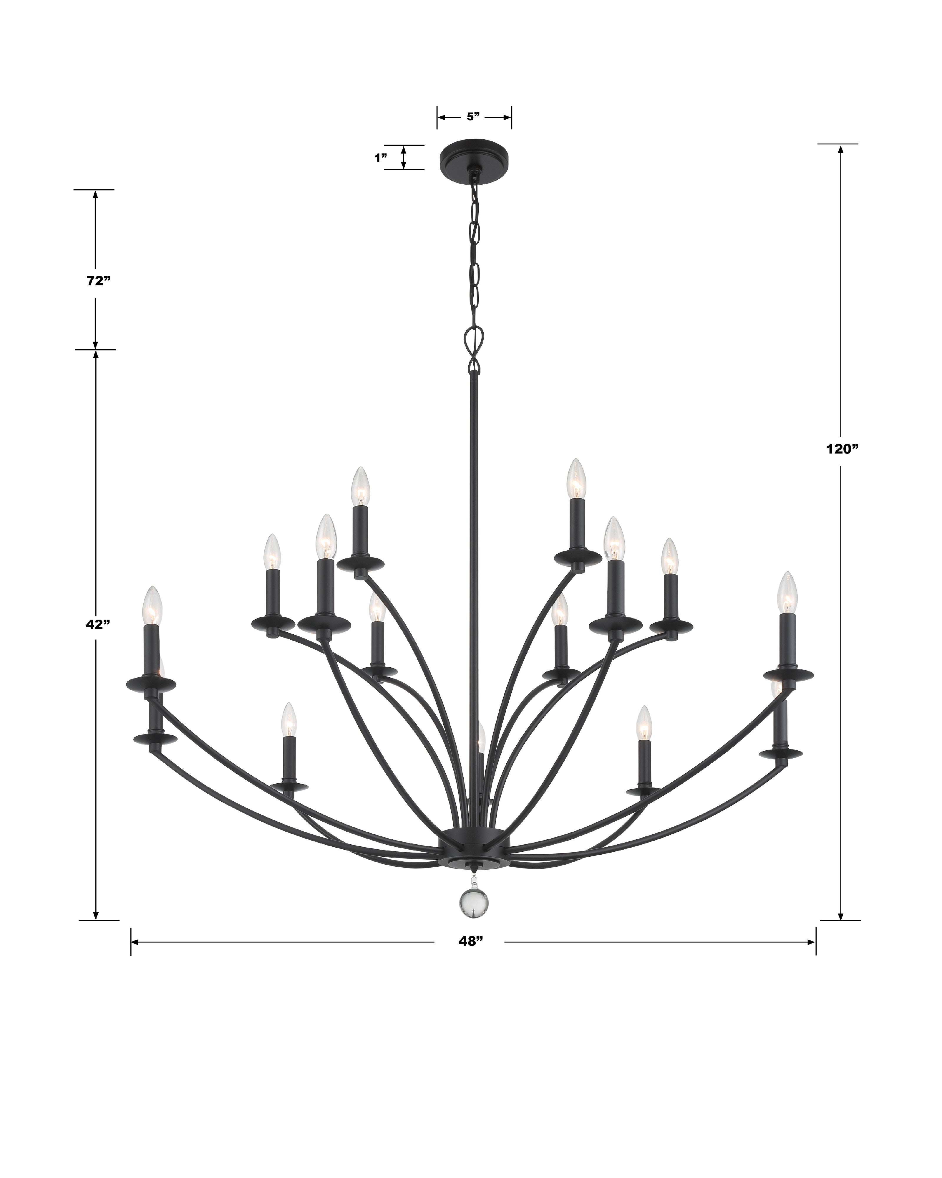 Crystorama Mila MIL-8015-BK – 48 Inch – 15 Light – Chandelier – Black – Dry Rated