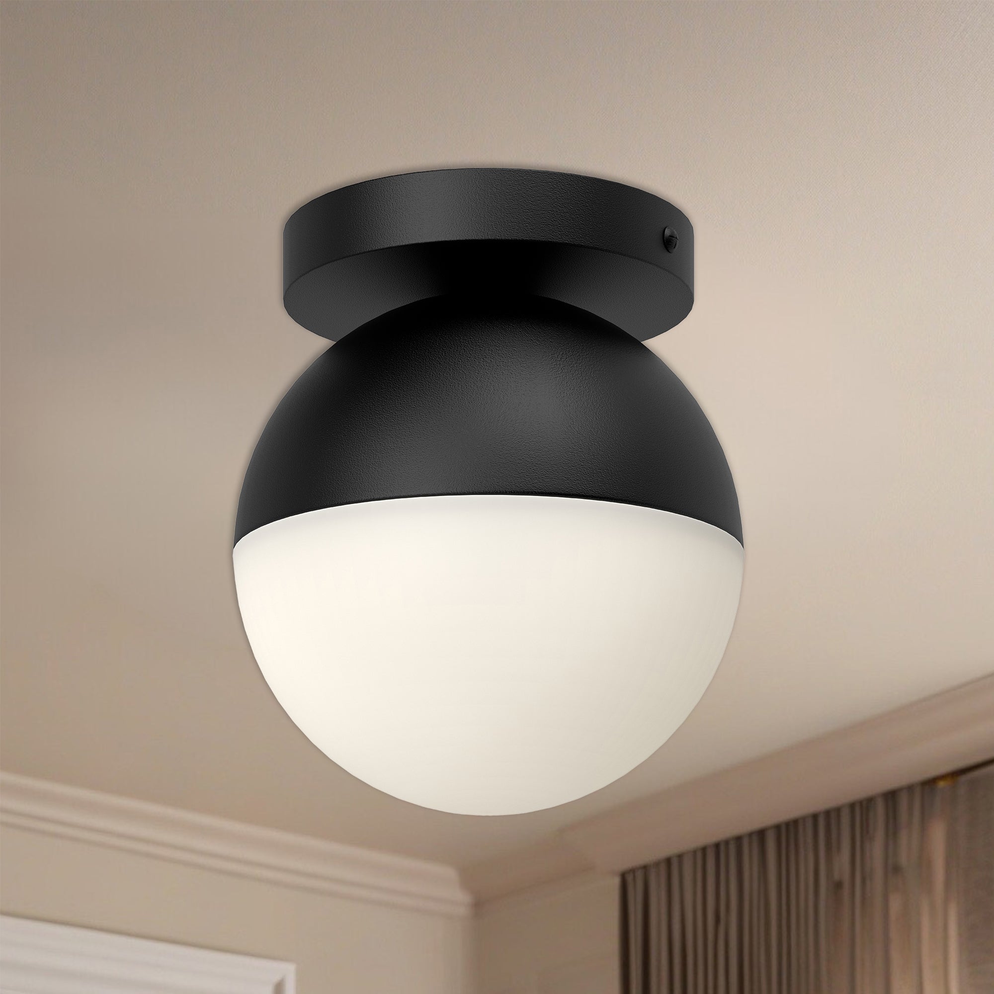 Monae 6-in Black/Opal Glass 1 Light Flush Mount
