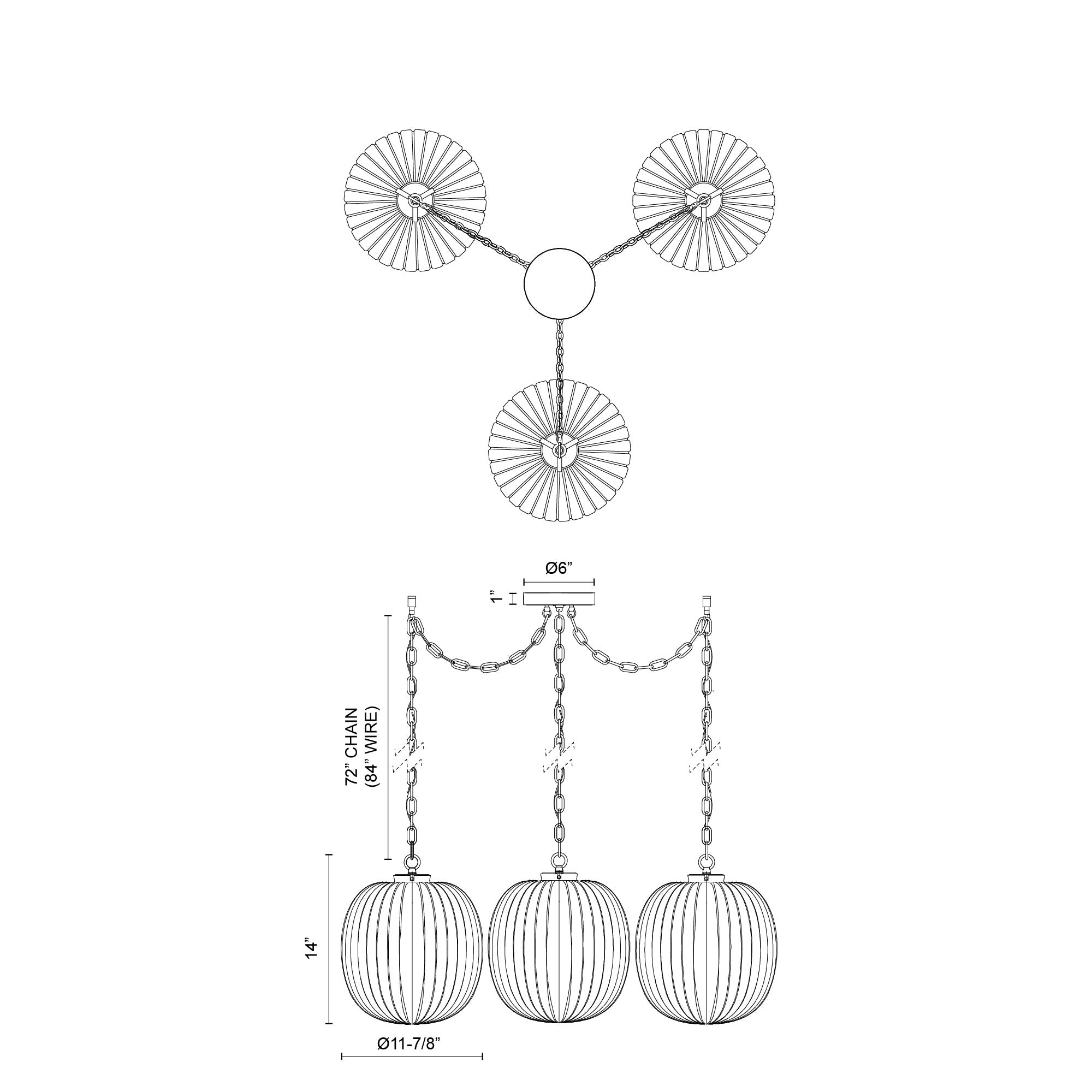 Cherise 3-Light Matte Black/Glossy Ribbed Opal Glass Socket Multi Pendant