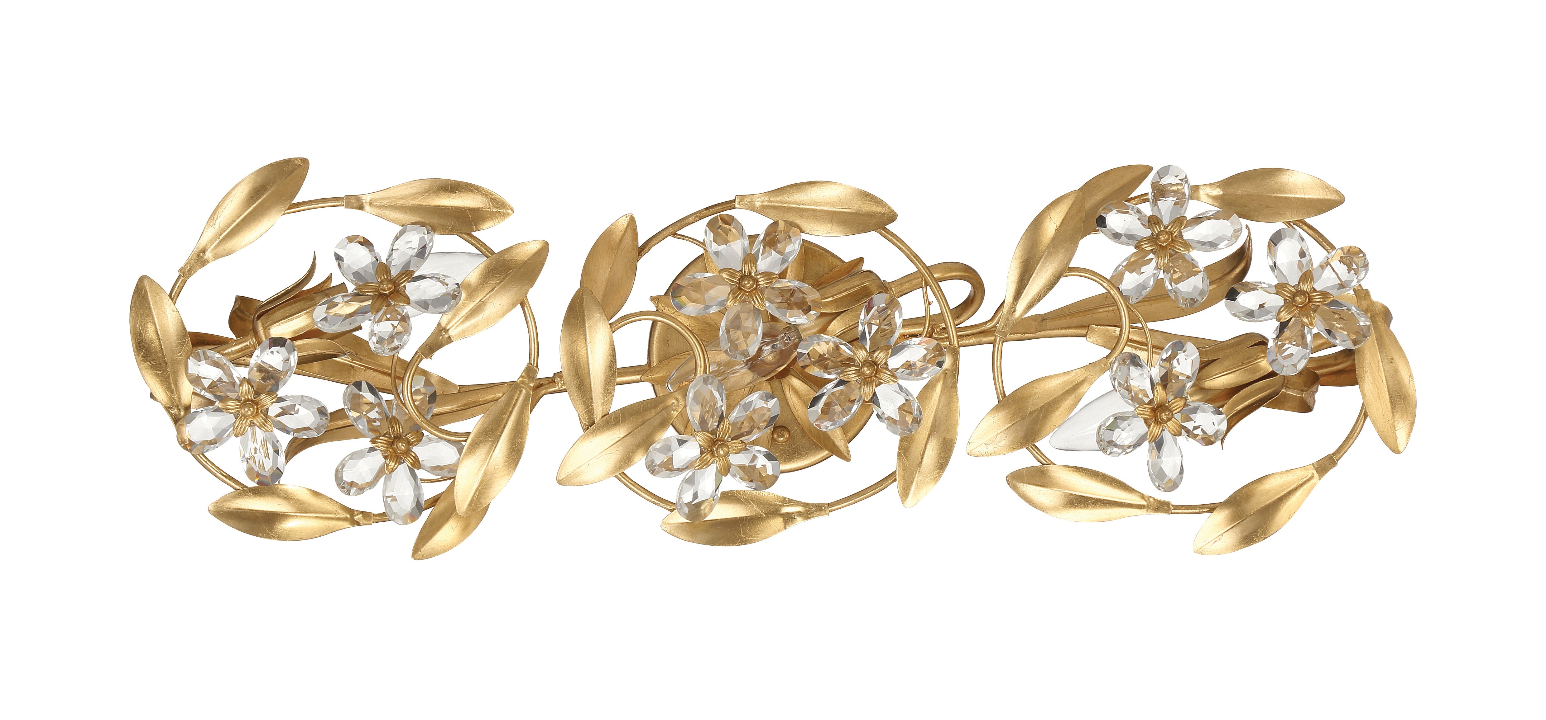 Crystorama Marselle MSL-303-GA – 26 Inch – 3 Light – Bath Vanity Light – Antique Gold – Damp Rated