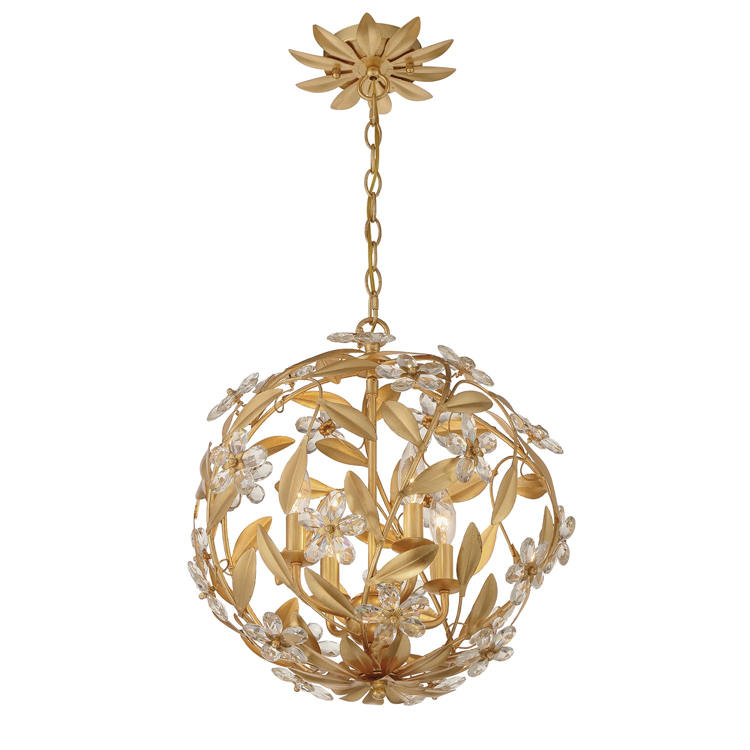 Crystorama Marselle MSL-314-GA – 16.5 Inch – 4 Light – Pendant Light – Antique Gold – Damp Rated