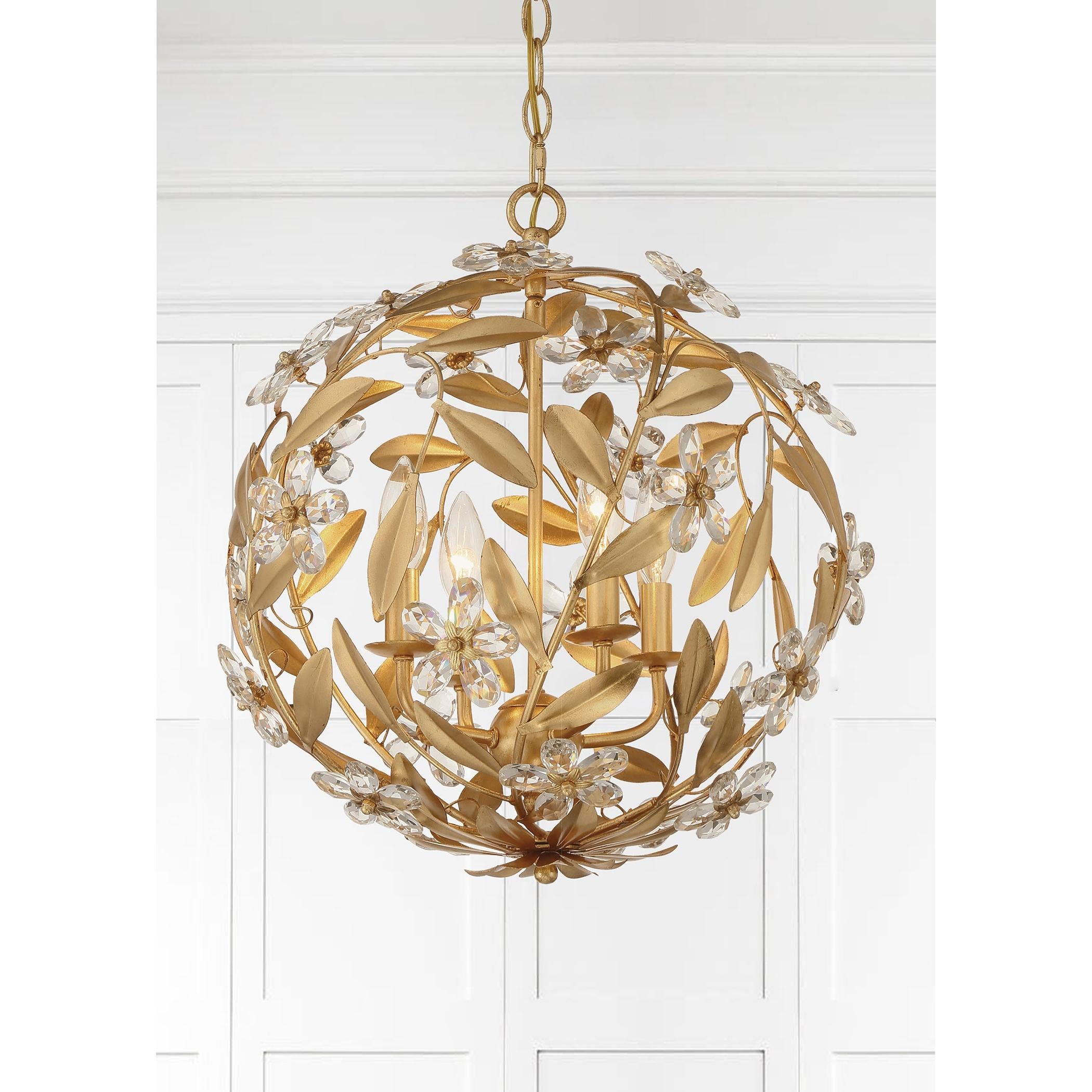 Crystorama Marselle MSL-314-GA – 16.5 Inch – 4 Light – Pendant Light – Antique Gold – Damp Rated