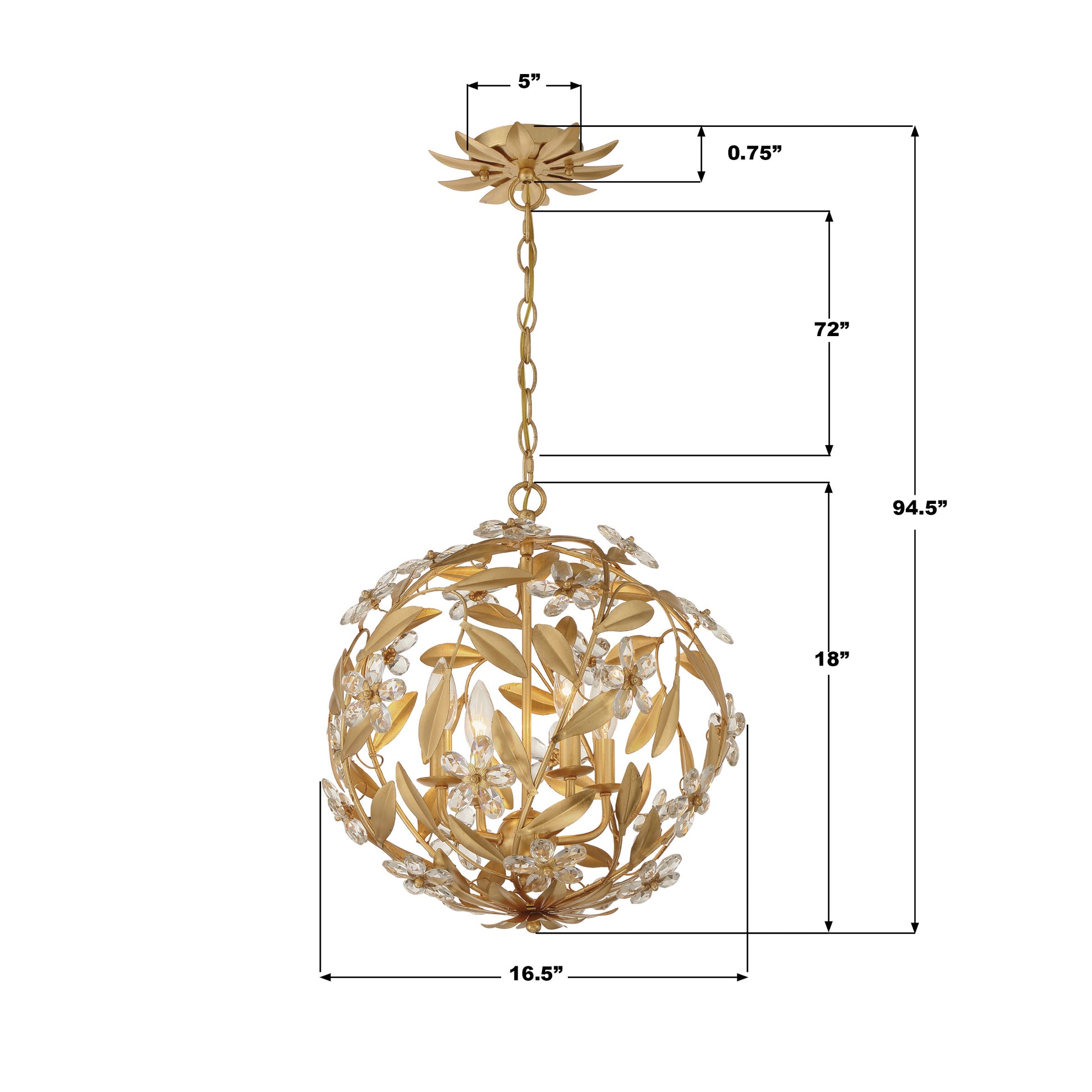 Crystorama Marselle MSL-314-GA – 16.5 Inch – 4 Light – Pendant Light – Antique Gold – Damp Rated