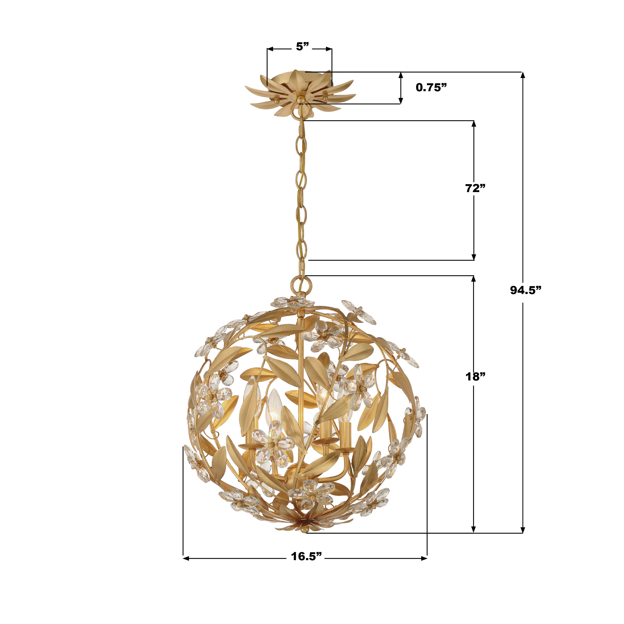 Crystorama Marselle MSL-314-GA – 16.5 Inch – 4 Light – Pendant Light – Antique Gold – Damp Rated