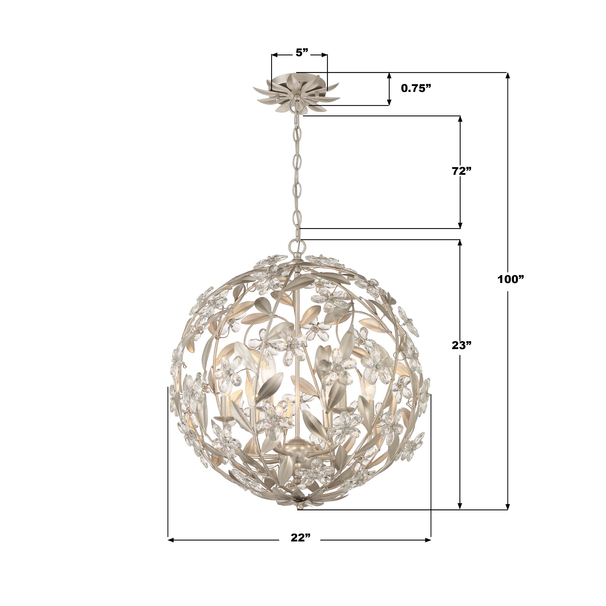 Crystorama Marselle MSL-316-SA – 22 Inch – 6 Light – Pendant Light – Antique Silver – Damp Rated