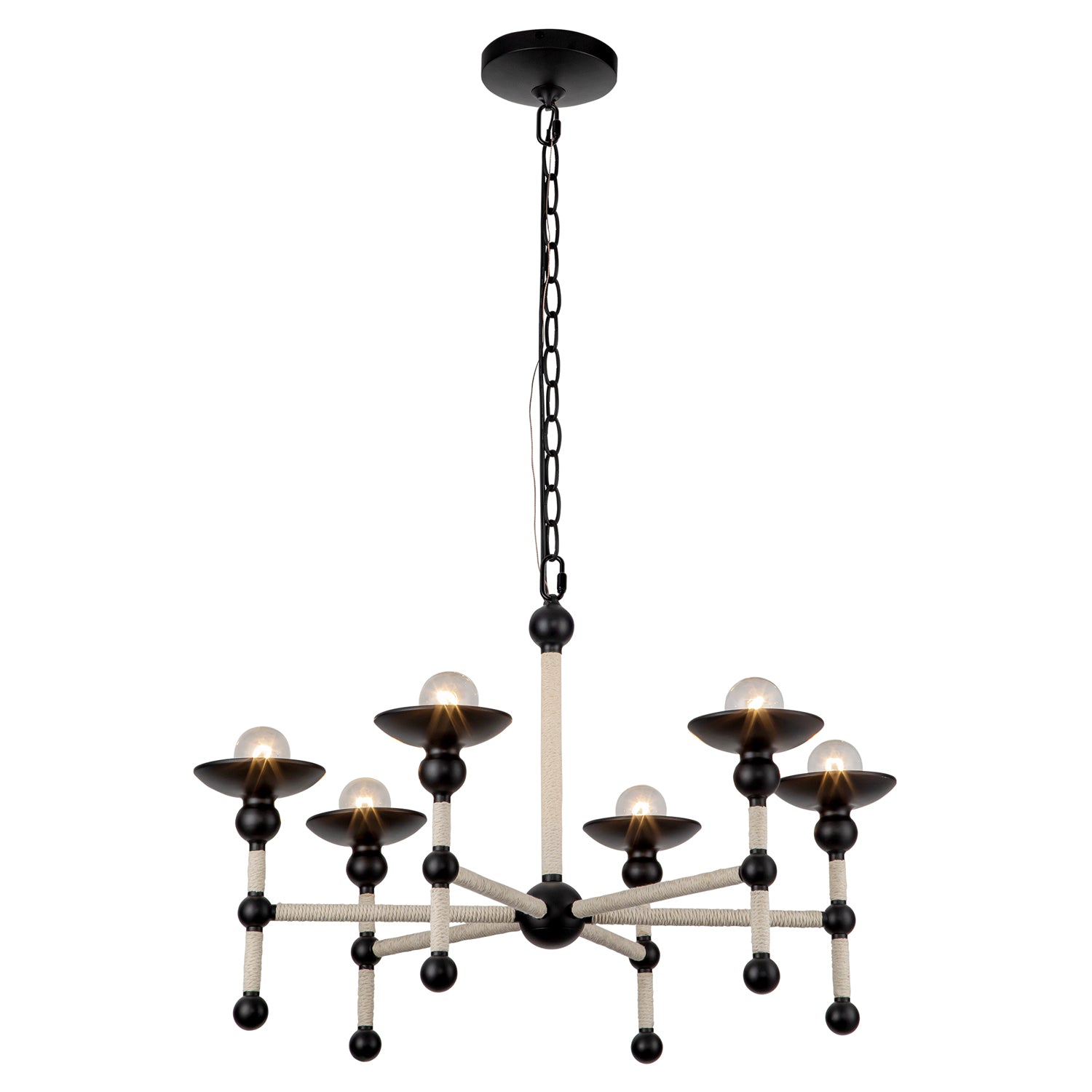 Nadine 25-in Matte Black/Cotton 6 Lights Chandeliers