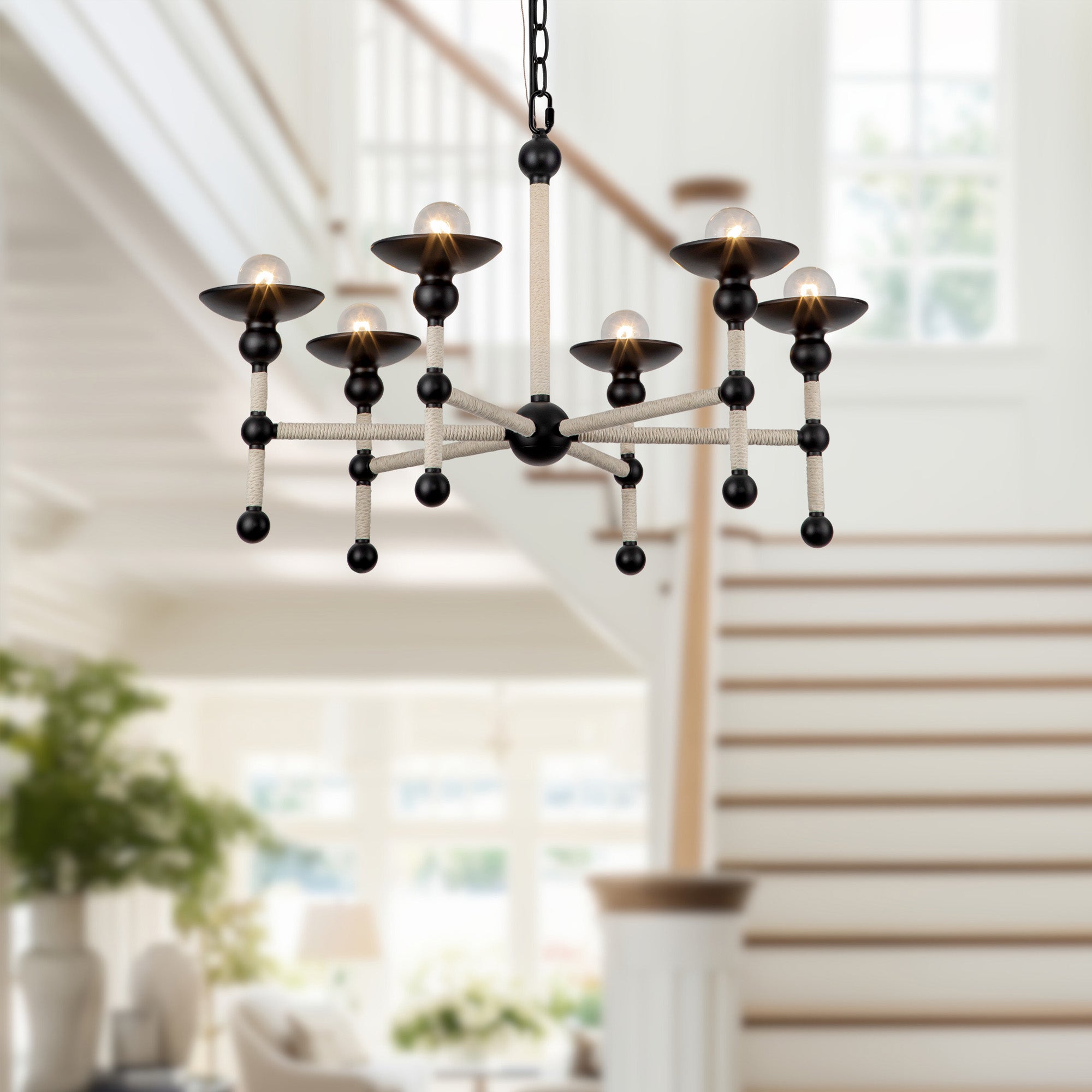 Nadine 25-in Matte Black/Cotton 6 Lights Chandeliers