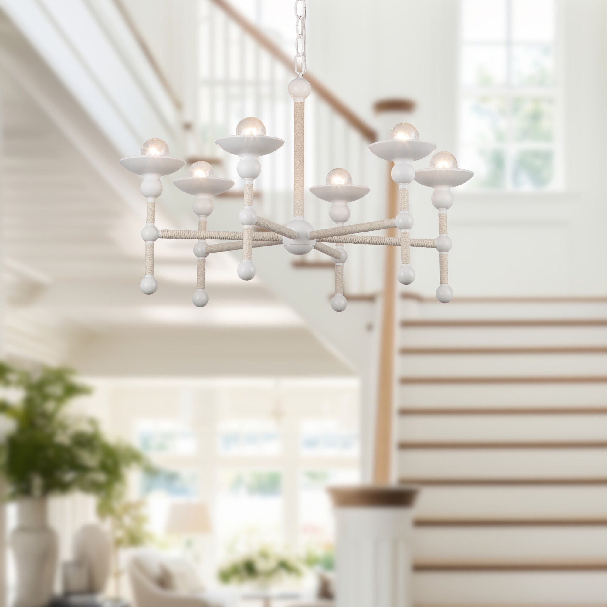 Nadine 25-in Matte White/Cotton 6 Lights Chandeliers